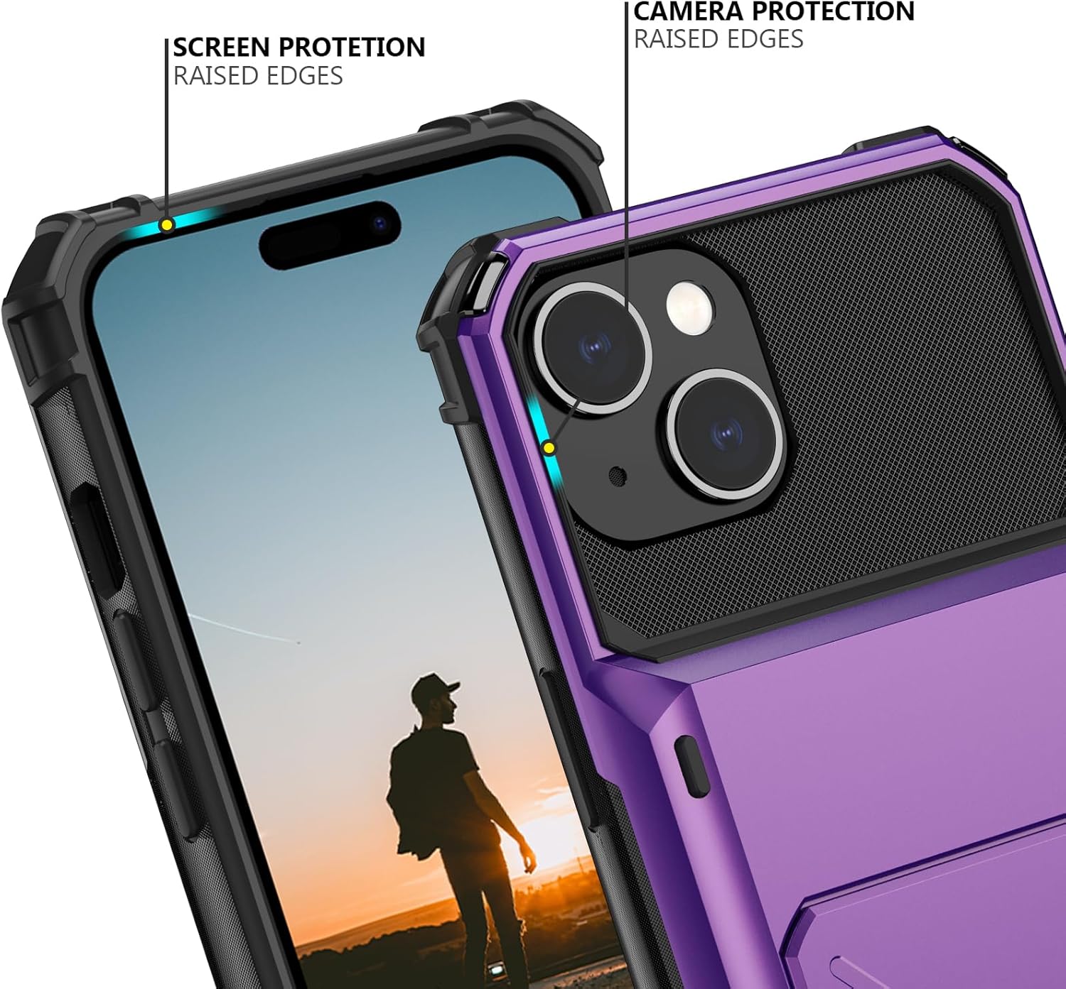 Nvollnoe Funda compatible con iPhone 15 con tarjetero almacena 5 tarjetas Funda de doble capa resistente a prueba de golpes con ranura oculta para