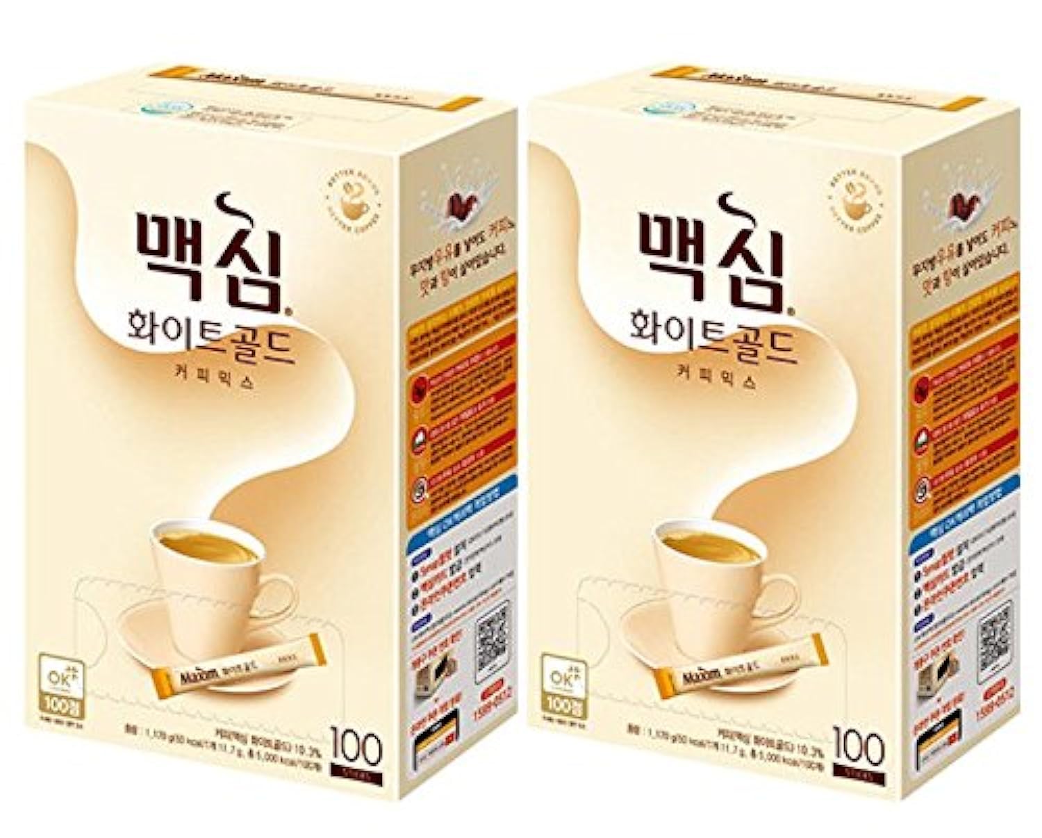 Maxim Coffee Mix, café instantáneo (ë ì” ì  ì) 100 palitospaquete (oro blanco, 100 palitos x 2 cajas)