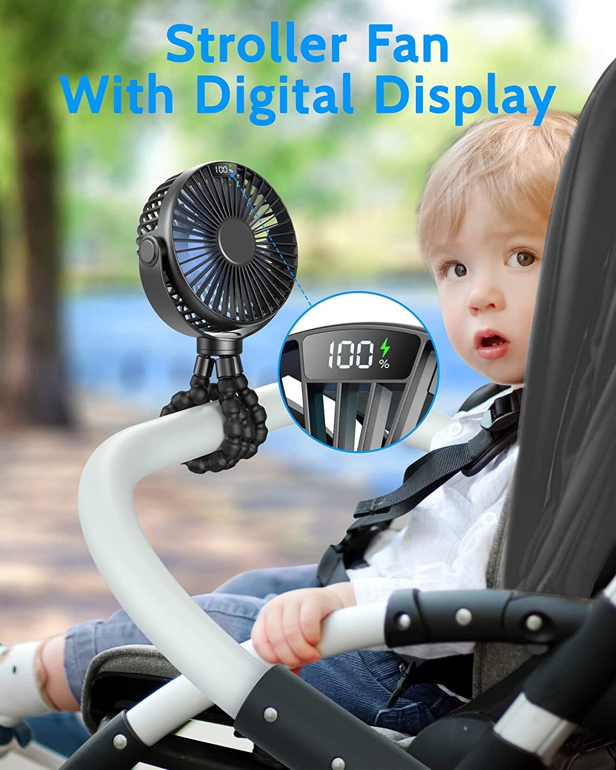 Ventilador portátil para cochecito de bebé, batería recargable con pantalla LED, potente ventilador de clip, trípode de pulpo, ventilador personal