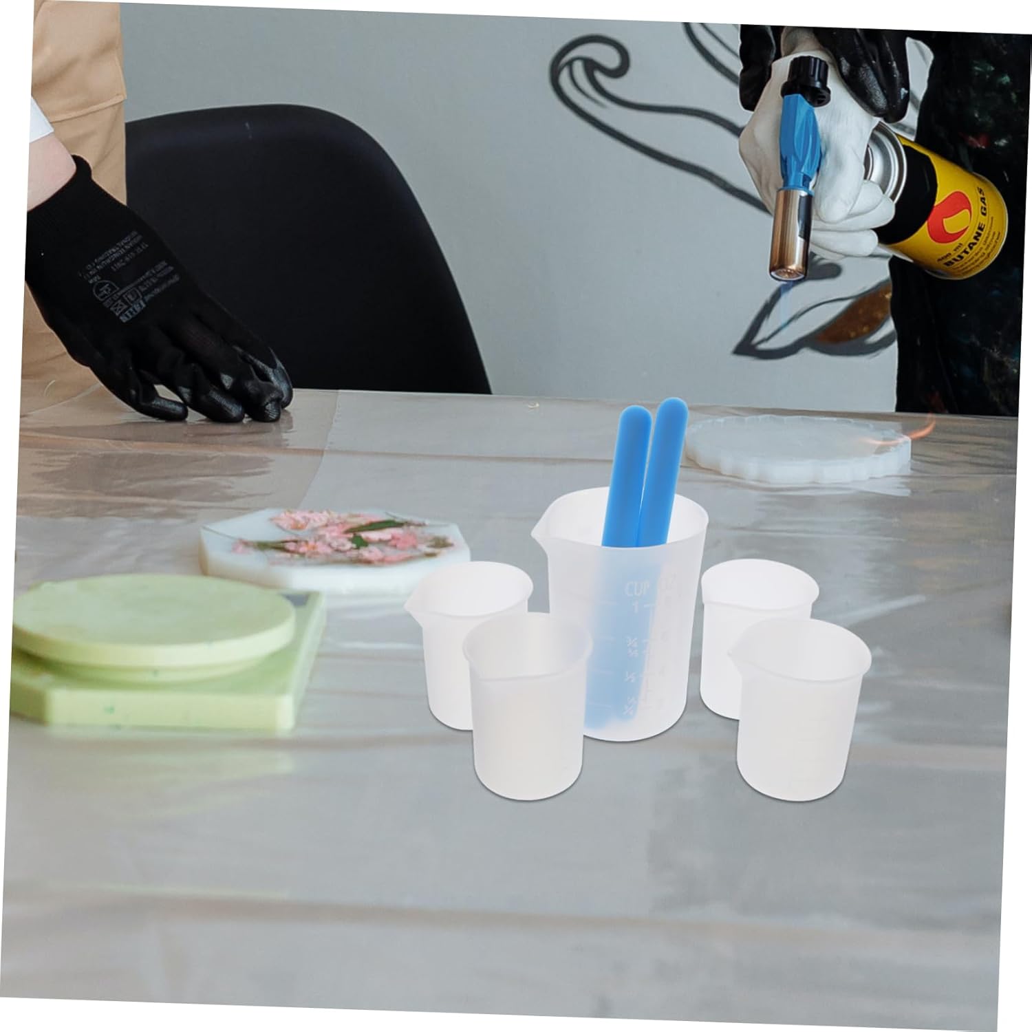 SEWACC 5 Sets molde de para resina Silicone Measuring Cup Resin Mold epoxy Mixing Cup handicrafts Making Tool Paint Mixing Cup Stirring Rod