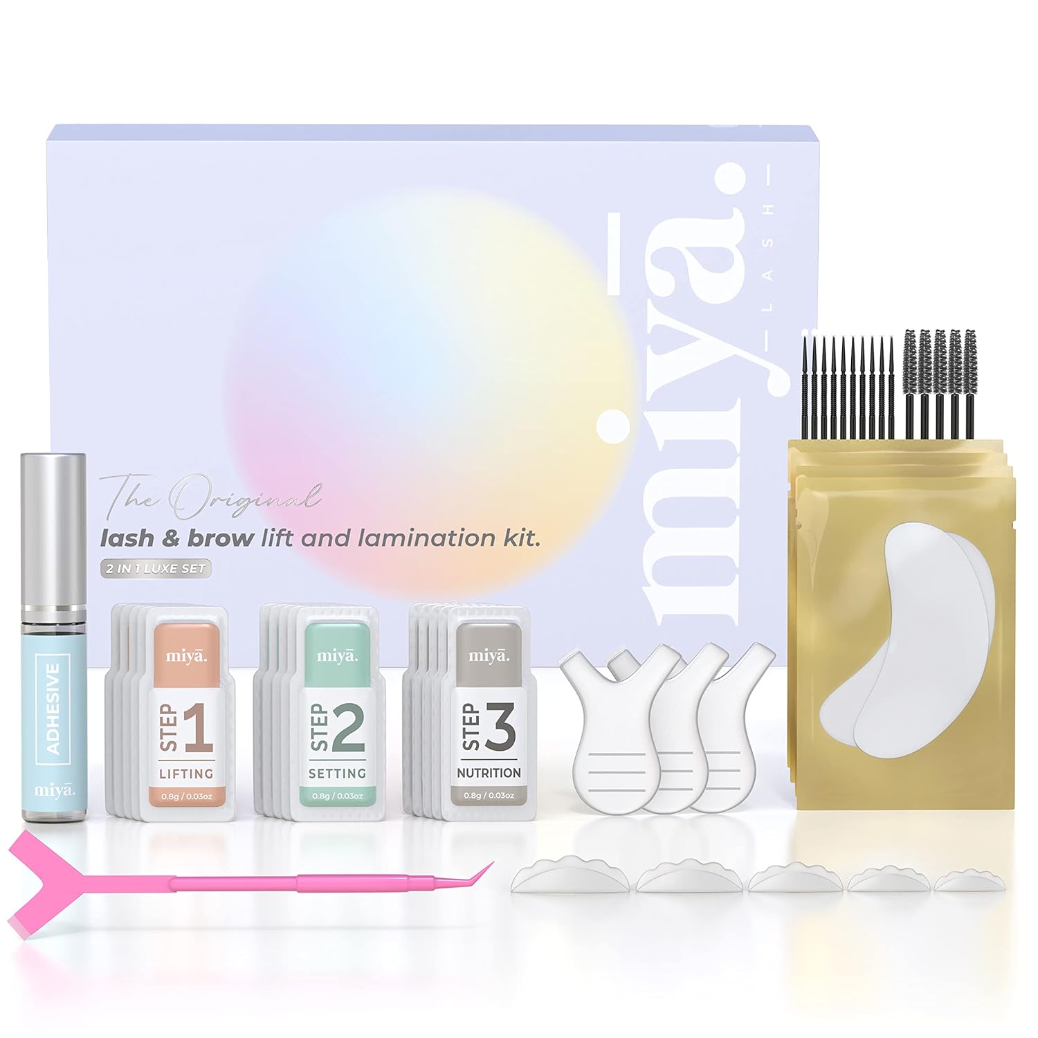 MIYA LASH Kit de laminación de cejas y levantamiento de pestañas 2 en 1  Cejas instantáneas más llenas, pestañas  Resultado de salón dura 8 semanas