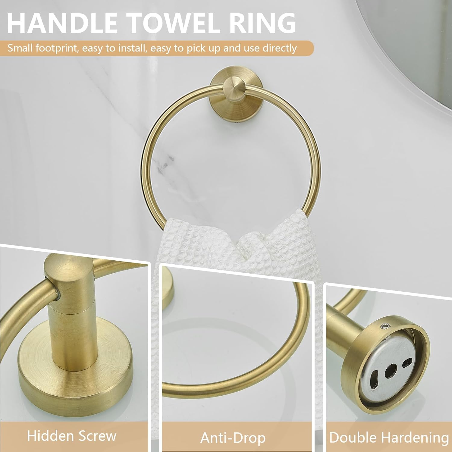 Juego de 5 piezas de accesorios de baño de oro cepillado de 24 pulgadas, juego de toallero de mano de granja y 2 ganchos para toallas, montaje en