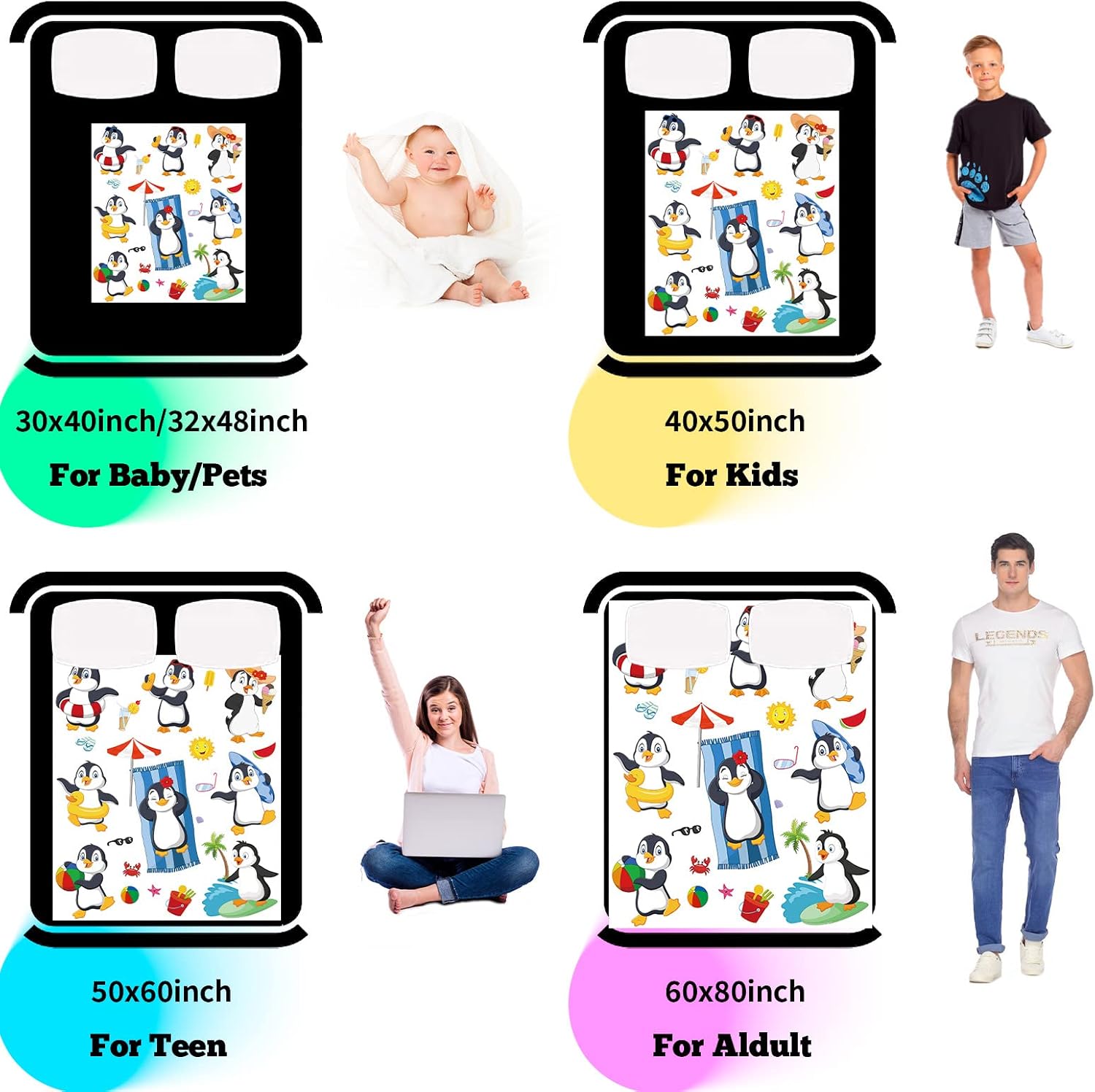 Manta de pingüino para niños, bonita manta con estampado de animales antárticos para niños y niñas, suave y acogedora manta de franela ligera de