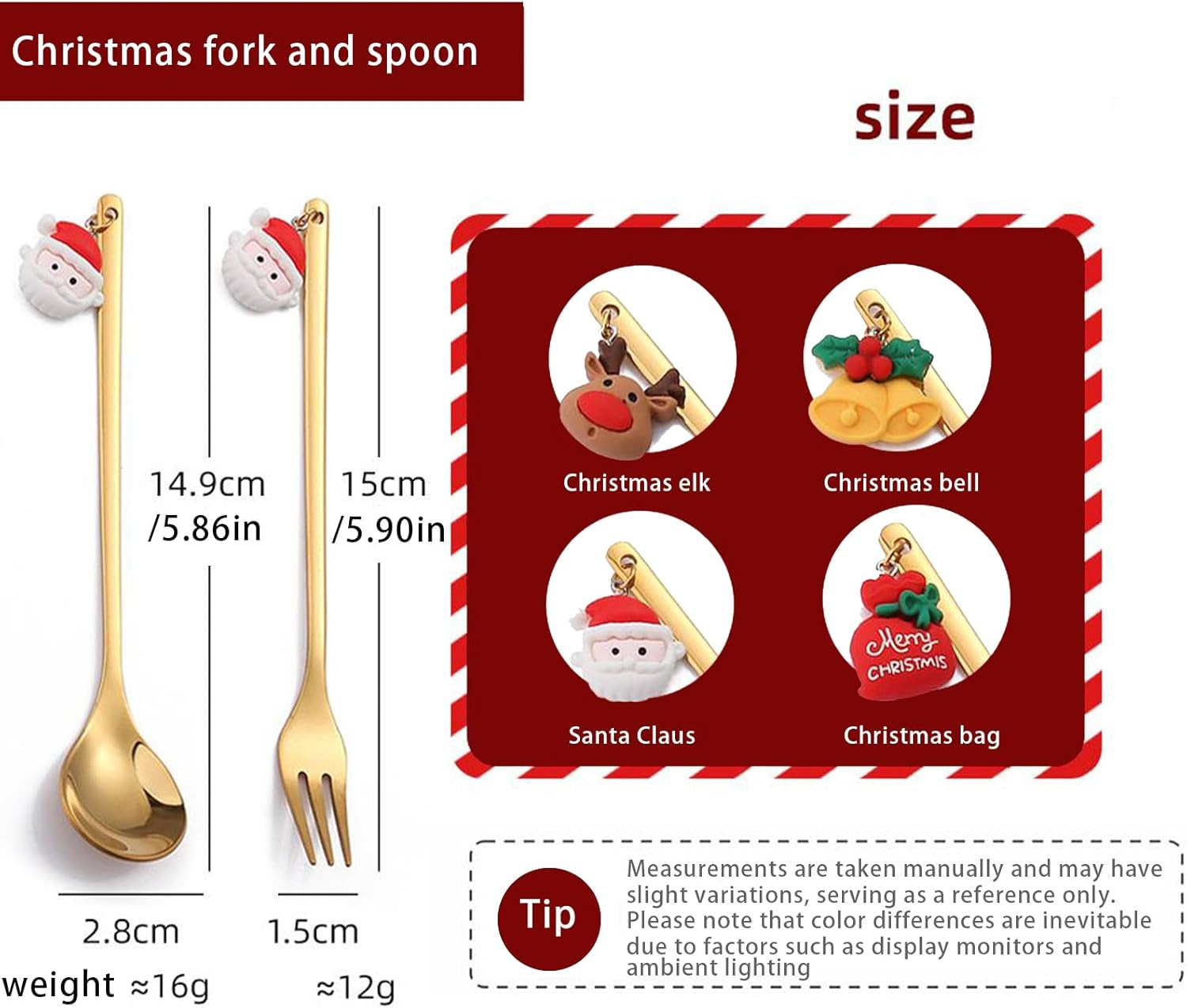 Juego de cuchara de café de Navidad de acero inoxidable y tenedores de cena de Navidad, cuchara de postre, cuchara para revolver, cuchara de té