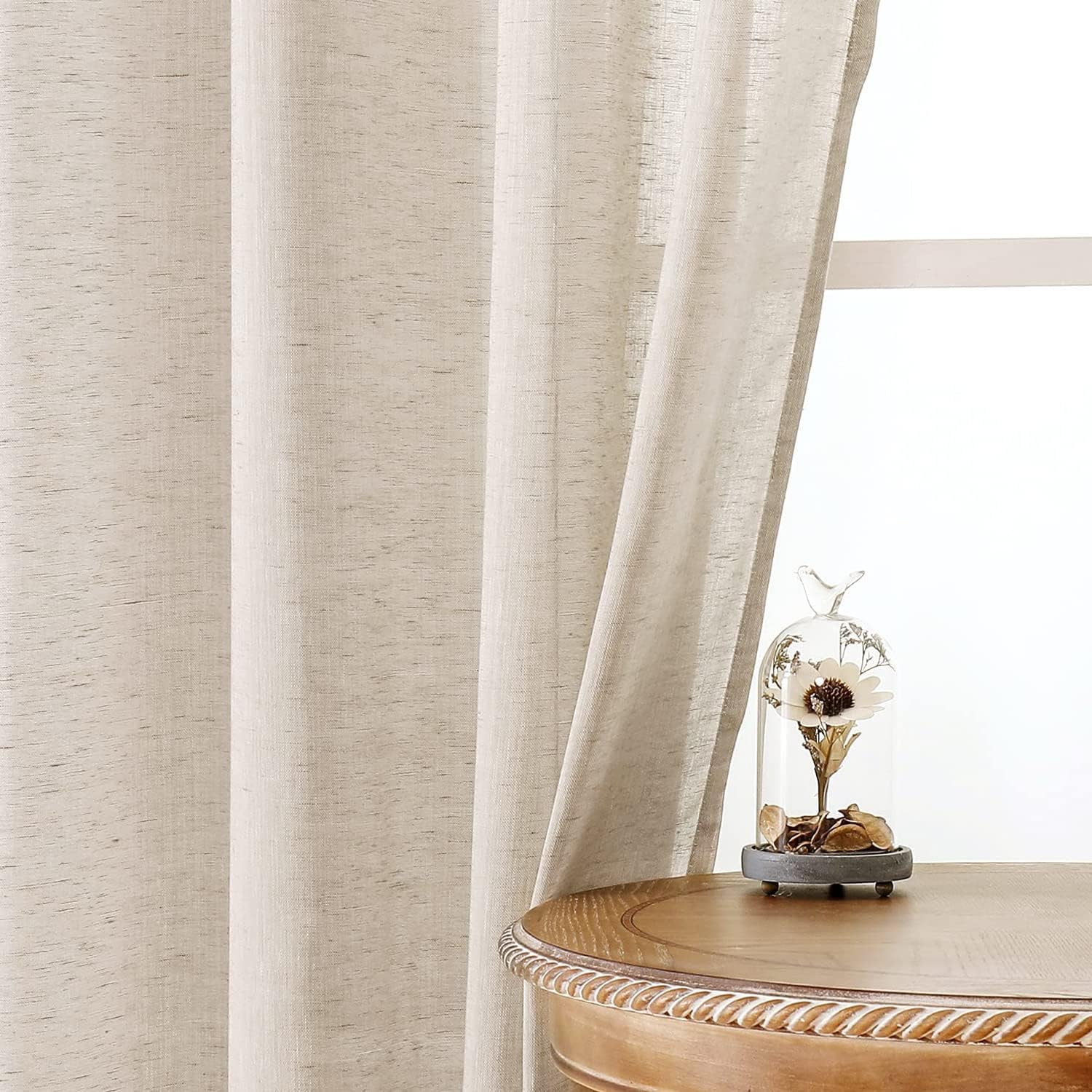 Miss Seltex – Cortinas traslúcidas de lino natural para sala de estar, elegantes cortinas lisas para ventana, con ojales, parte superior filtrante