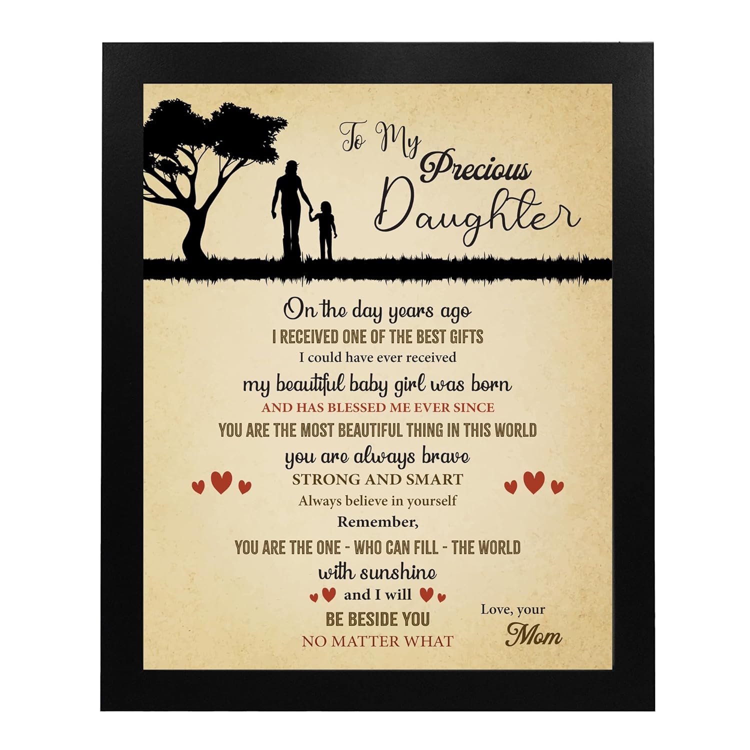 Mom’s Love to Daughter – Inspirational Family Wall Art, Mom & Daughter Silhouette Wall Print, Ideal Wall Decor For Girls Rooms Decor, Bedroom Decor,