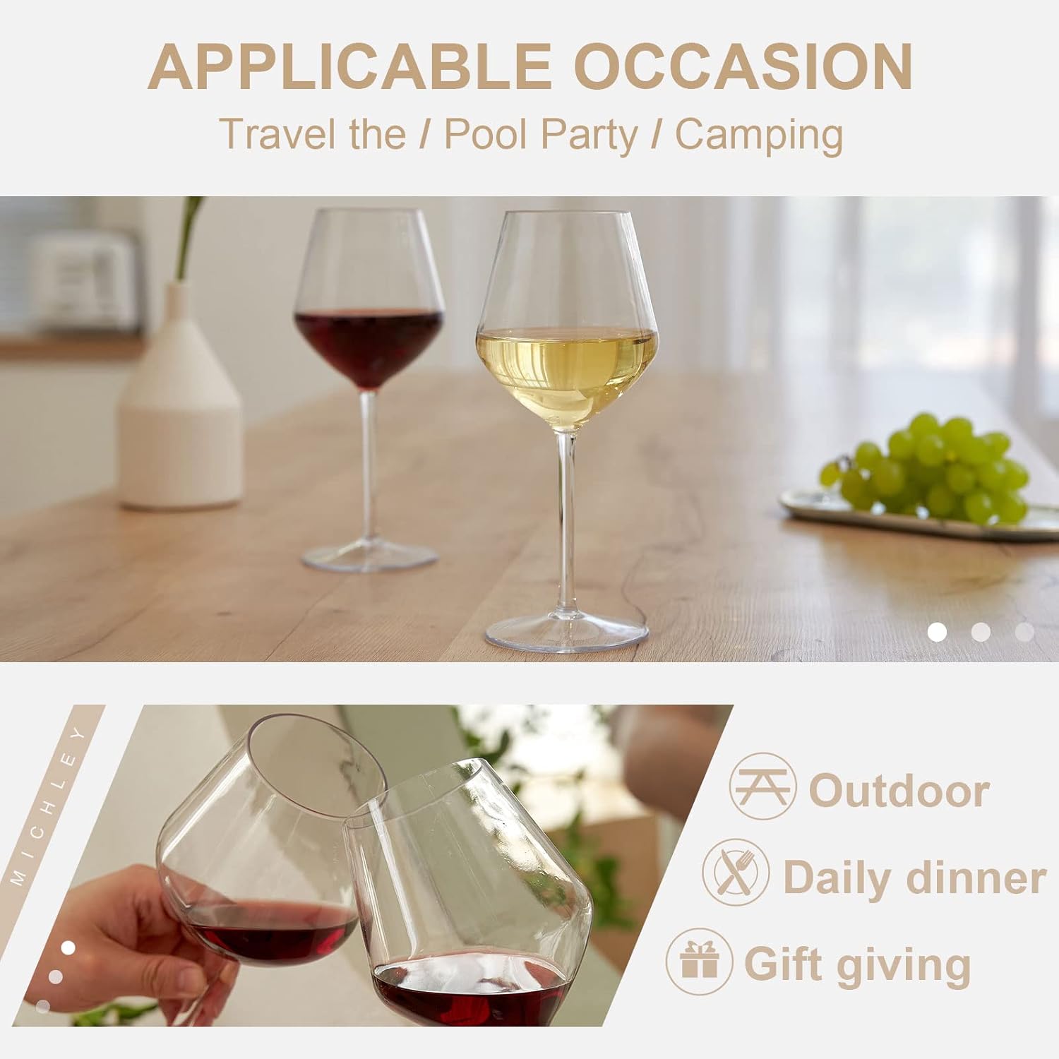 MICHLEY Mordern – Juego de 4 copas de vino grandes color borgoña, plástico Tritan irrompible de 18.5 onzas, para exteriores, bodas, cumpleaños