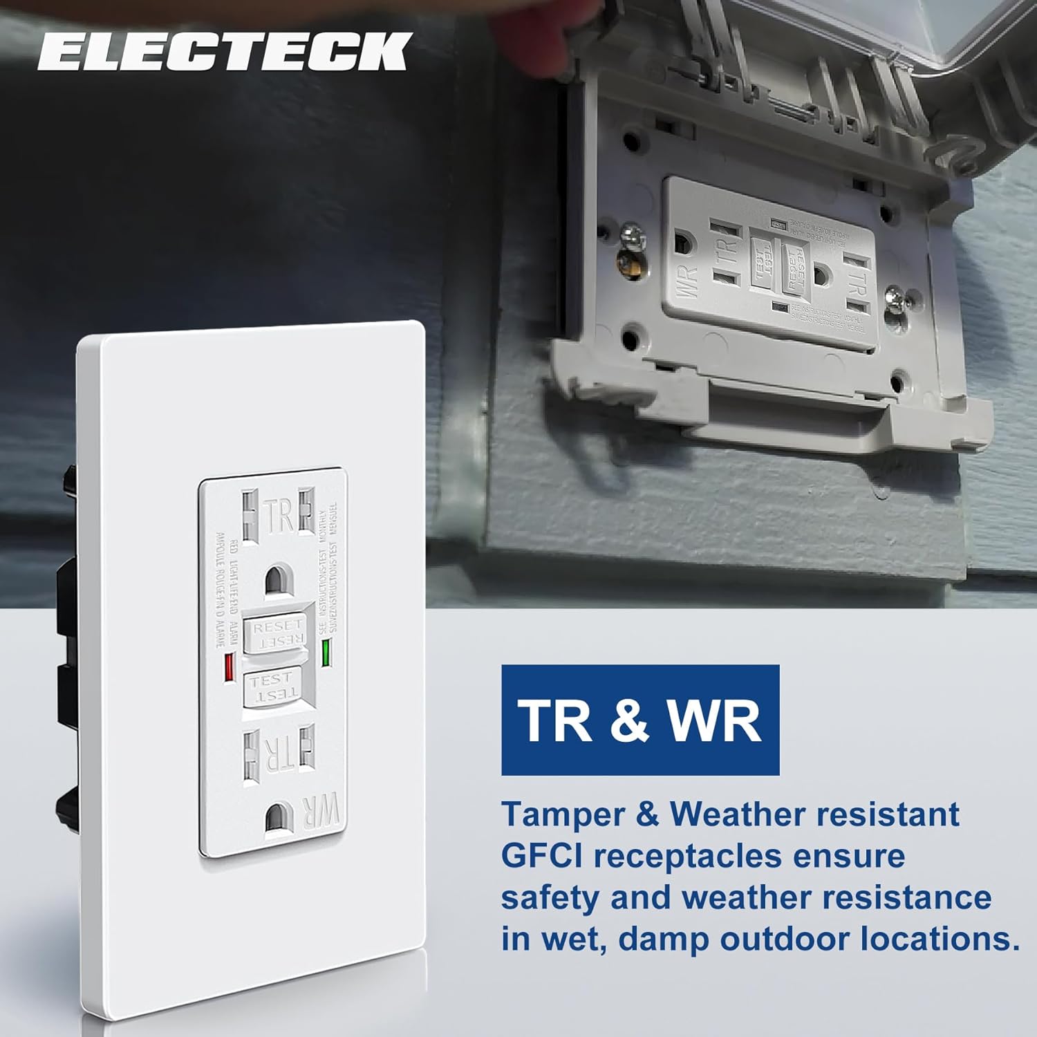 ELECTECK Paquete de 5 salidas GFCI de 15 amperios, resistentes a la intemperie al aire libre (WR), receptáculos GFI de autoprueba con indicador LED,