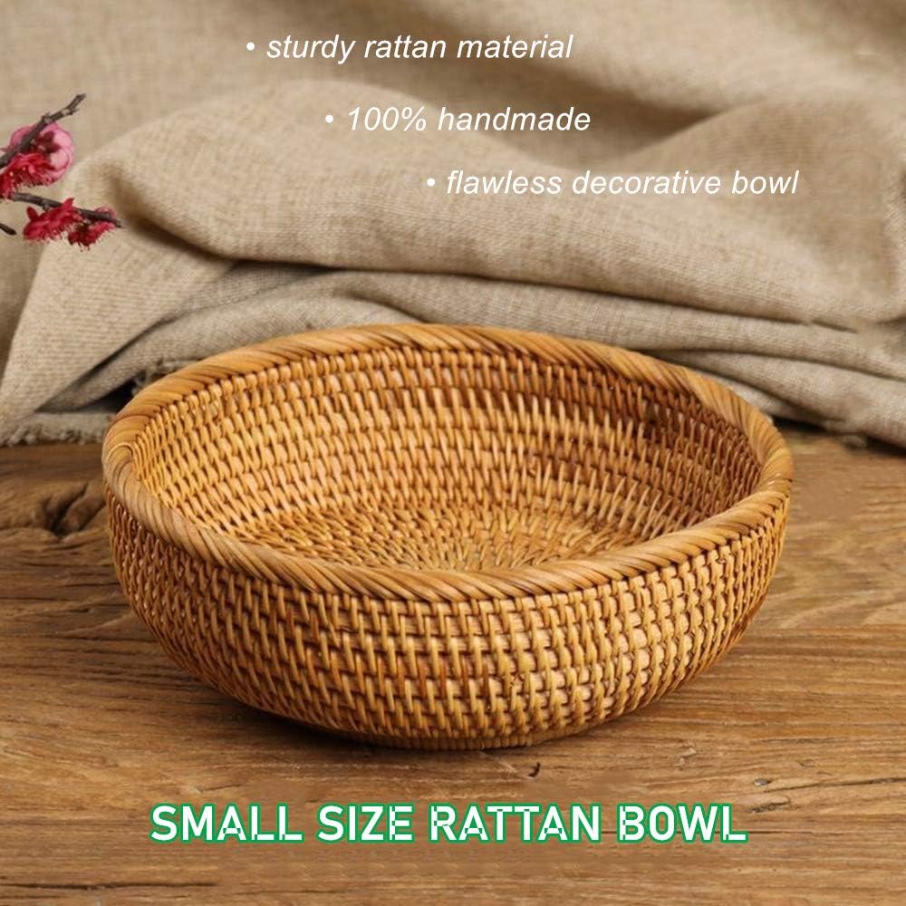 amololo Hadewoven – Cesta redonda de ratán para frutas, bandeja de mimbre para alimentos, soporte de almacenamiento para comedor, bandeja pequeña de