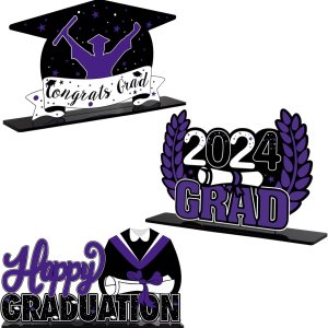 Decoraciones de fiesta de graduación de clase 2023 3 piezas de felicitaciones 2023 de graduación escolar de acrílico morado para centros de mesa de Decoraciones de fiesta de graduación de clase 2023 3 piezas de felicitaciones 2023 de graduación escolar de acrílico morado para centros de mesa de