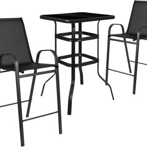 Flash Furniture Brazos – Juego de mesa de bar, 3 piezas, mesa de bar Brazos de cristal con 2 taburetes de bar negros para patio, sillas de exterior Flash Furniture Brazos – Juego de mesa de bar, 3 piezas, mesa de bar Brazos de cristal con 2 taburetes de bar negros para patio, sillas de exterior
