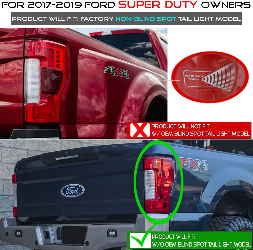 ACANII – Para no LED y punto no ciego 2017-2019 Ford F250 F350 SuperDuty Luces traseras de lente ahumada montaje de lámparas para hornear
