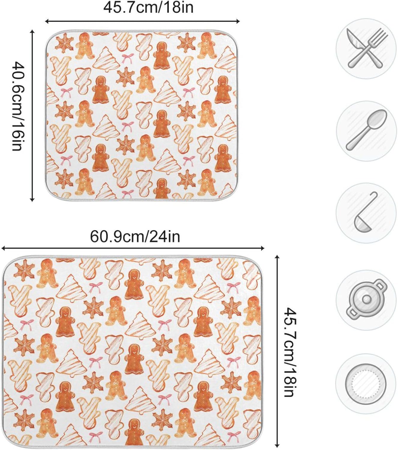 Tapete de secado de galletas de Navidad, lavable, absorbente, accesorios para encimera de cocina, escurridor de platos, tapetes para encimera de
