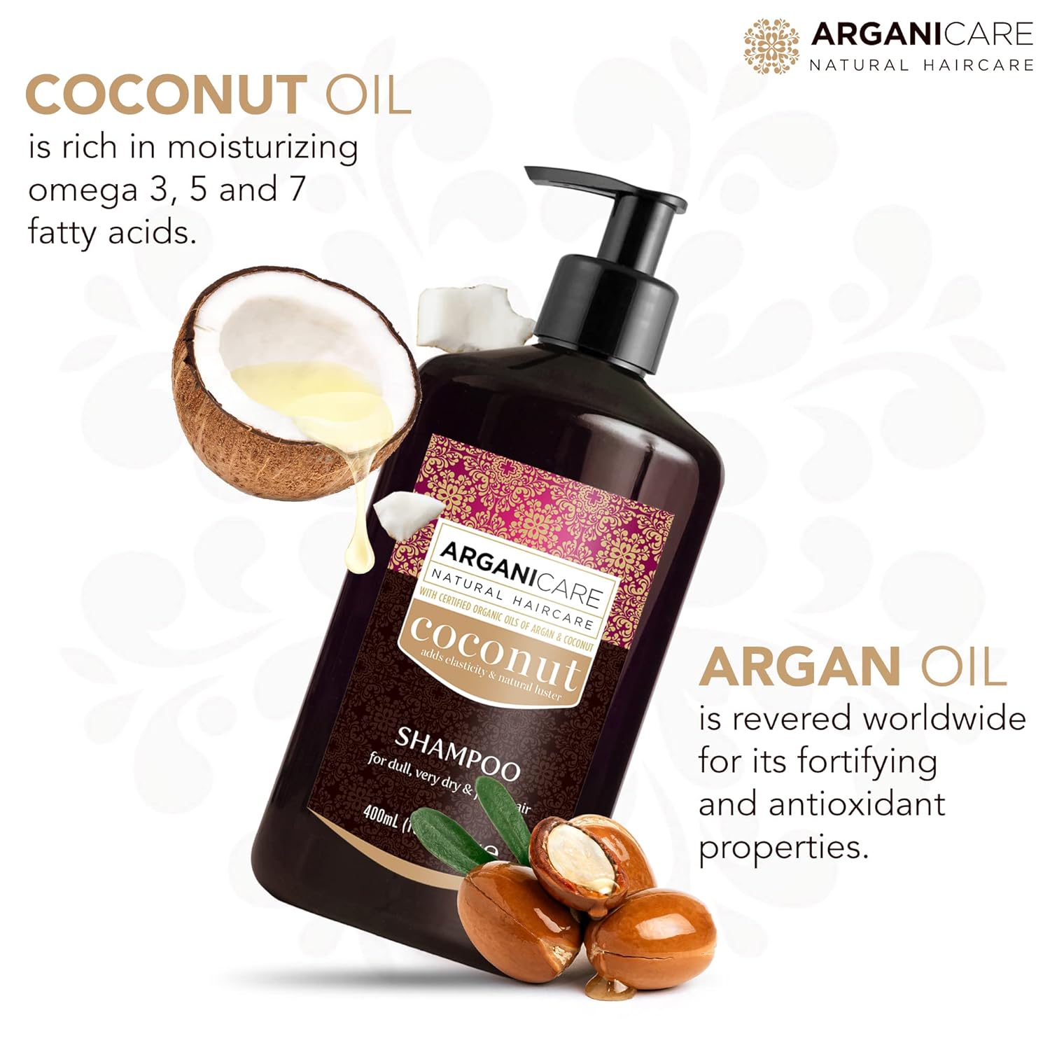 arganicare Hidratante Coco Champú con certificado Argán y Aceites de coco para Dull, muy seco y Frizzy 13,5Cabello FL oz