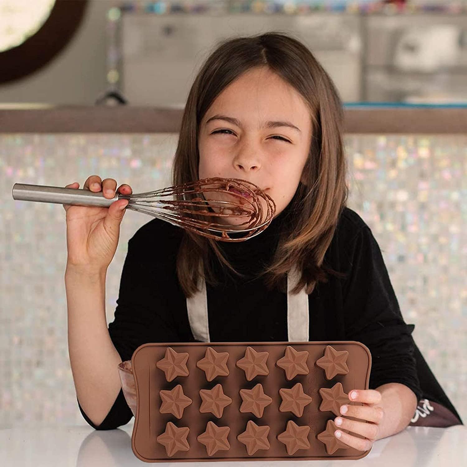 Molde de silicona con forma de estrella, molde antiadherente para chocolate, 2 unidades, 15 cavidades para dulces, postres, gelatina, cubitos de