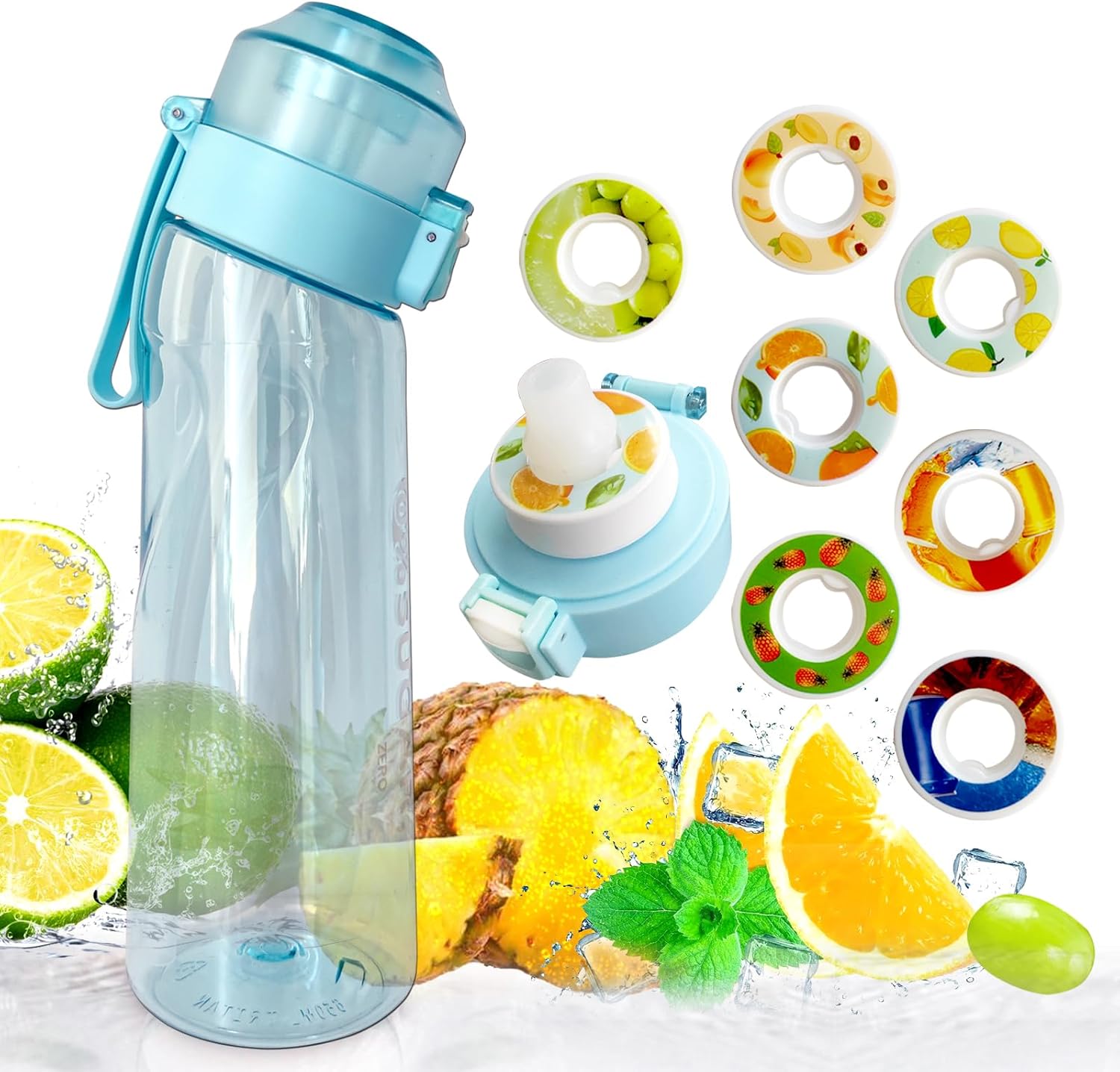 Botella de agua de aire, botella de agua con fragancia de fruta de 25.1 onzas fluidas con cápsulas de sabor al aire, taza de agua de 0% azúcar con