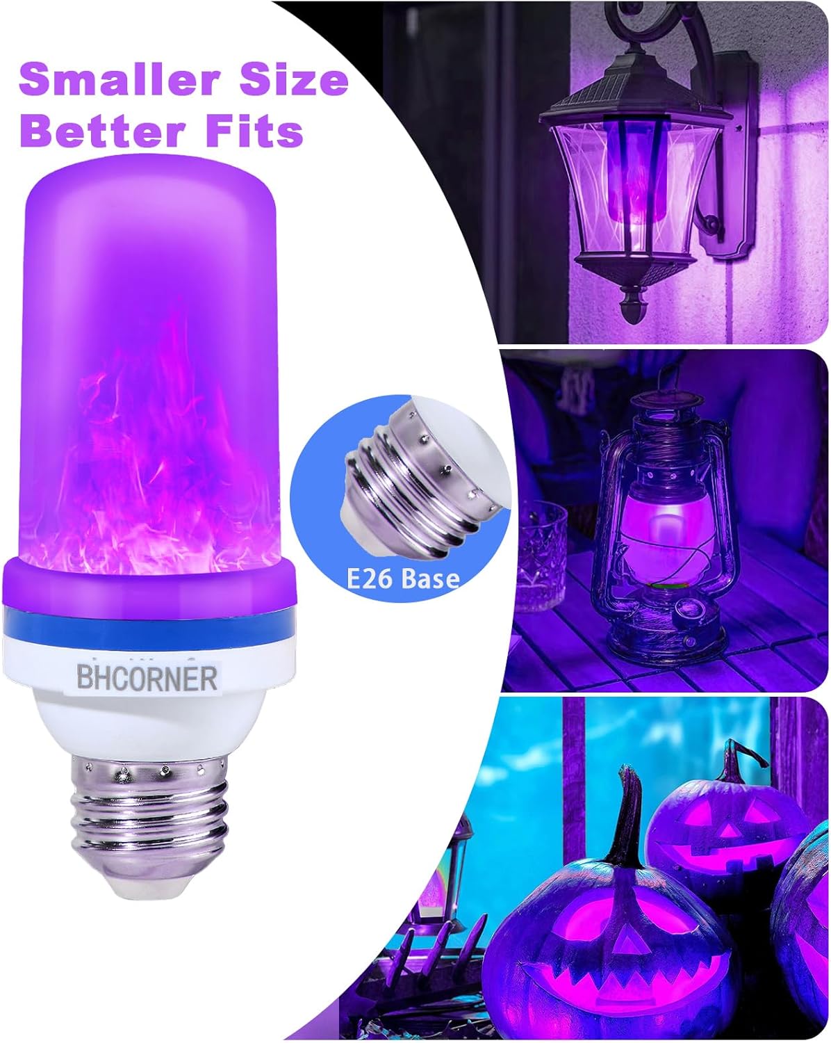 BHCORNER Bombillas LED más pequeñas de llama morada, bombillas decorativas de Halloween, base E26E27, bombillas parpadeantes moradas navideñas para