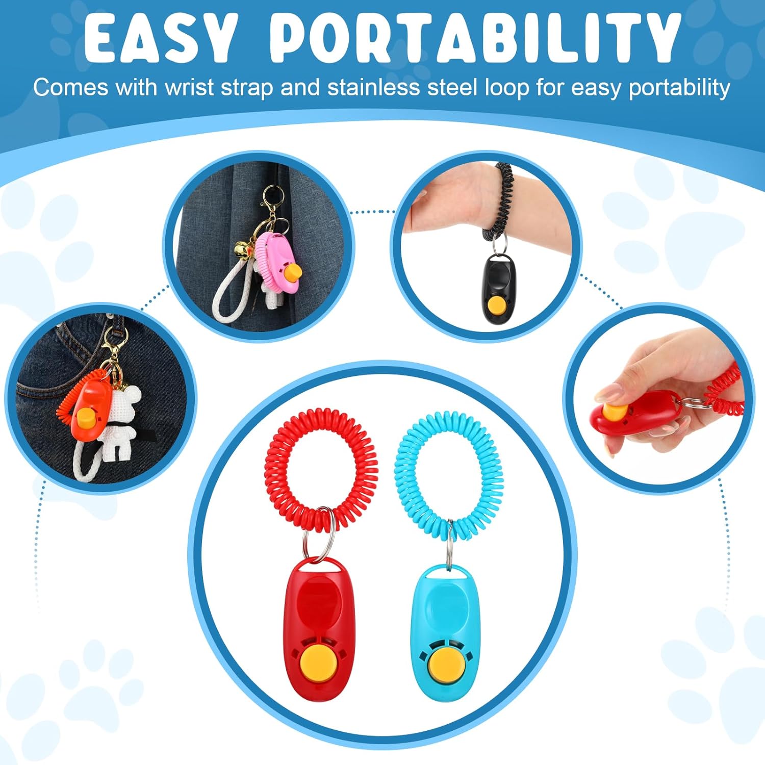 Hiboom Juego de 34 clicker de entrenamiento para perros y mascotas con correa para la muñeca, kit de entrenamiento colorido para gatos, accesorios