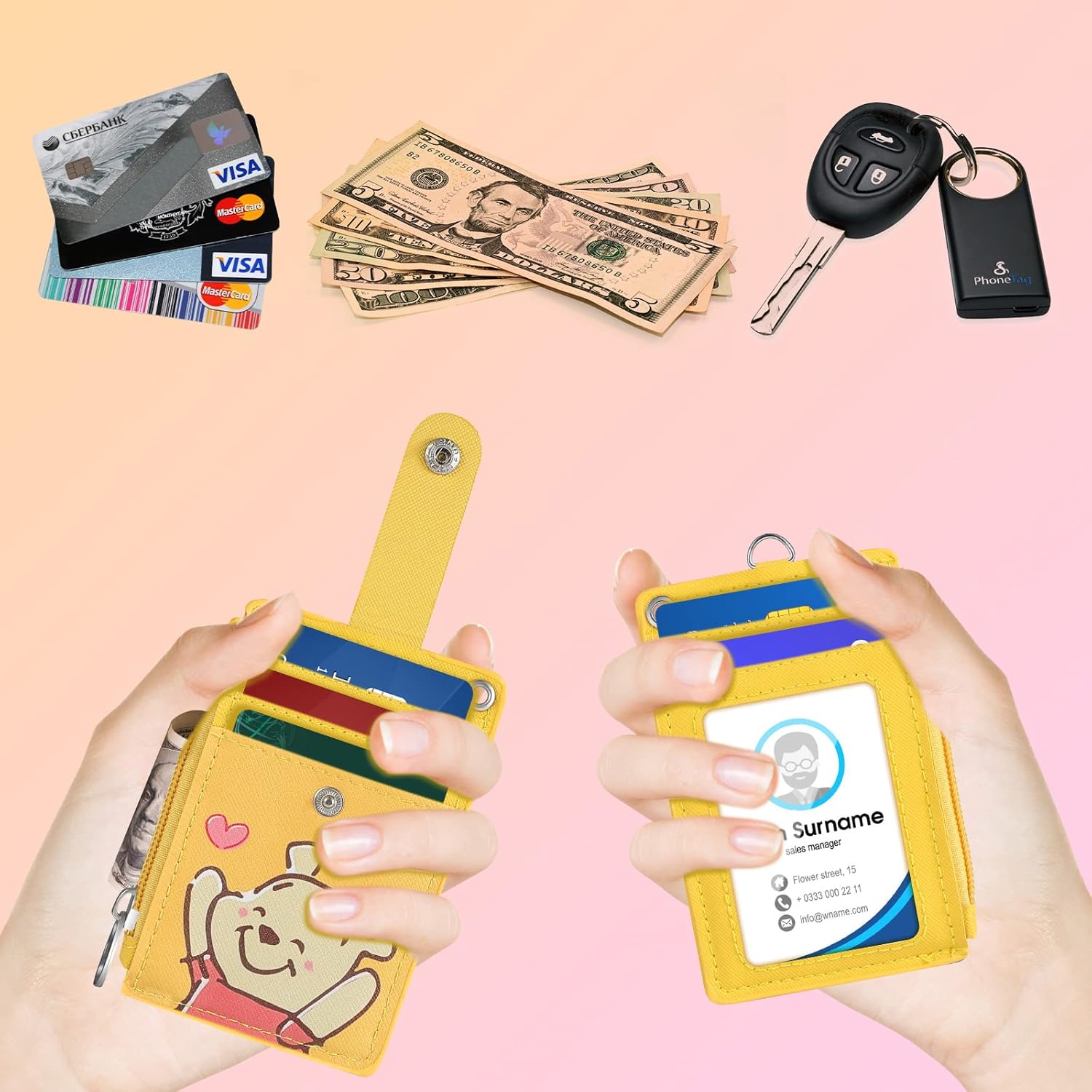 Cordón con titular de la tarjeta de identificación para llaves Llavero Tarjeta de dibujos animados lindos Lanyard0927-shengka-futi, 05-amarillo