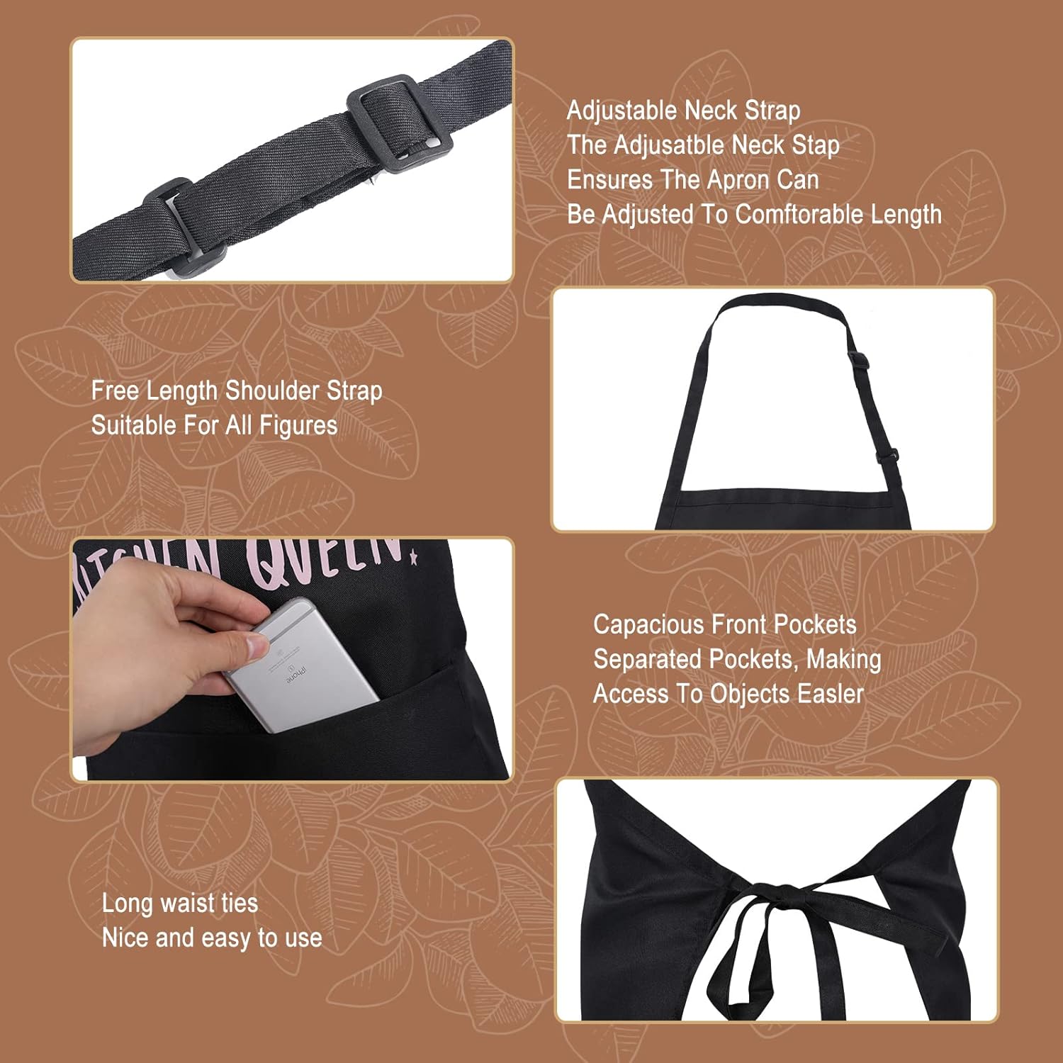 Delantales divertidos para hombre, delantal ajustable de cuello negro con 2 bolsillos, delantales de cocina a la parrilla para hombres, regalos de