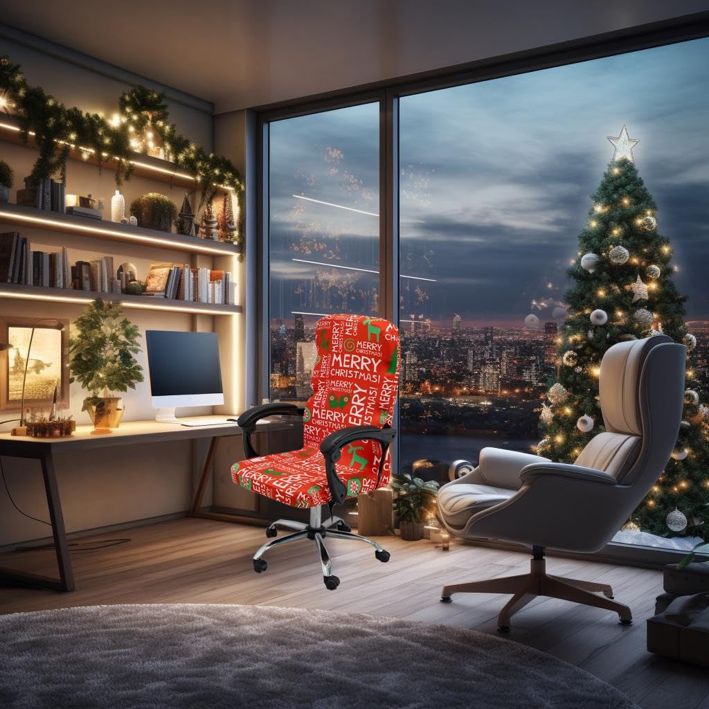 Fundas para silla de oficina de Navidad, funda protectora universal elástica para silla de jefe de respaldo alto moderno y sencillo (XMAS05, M)