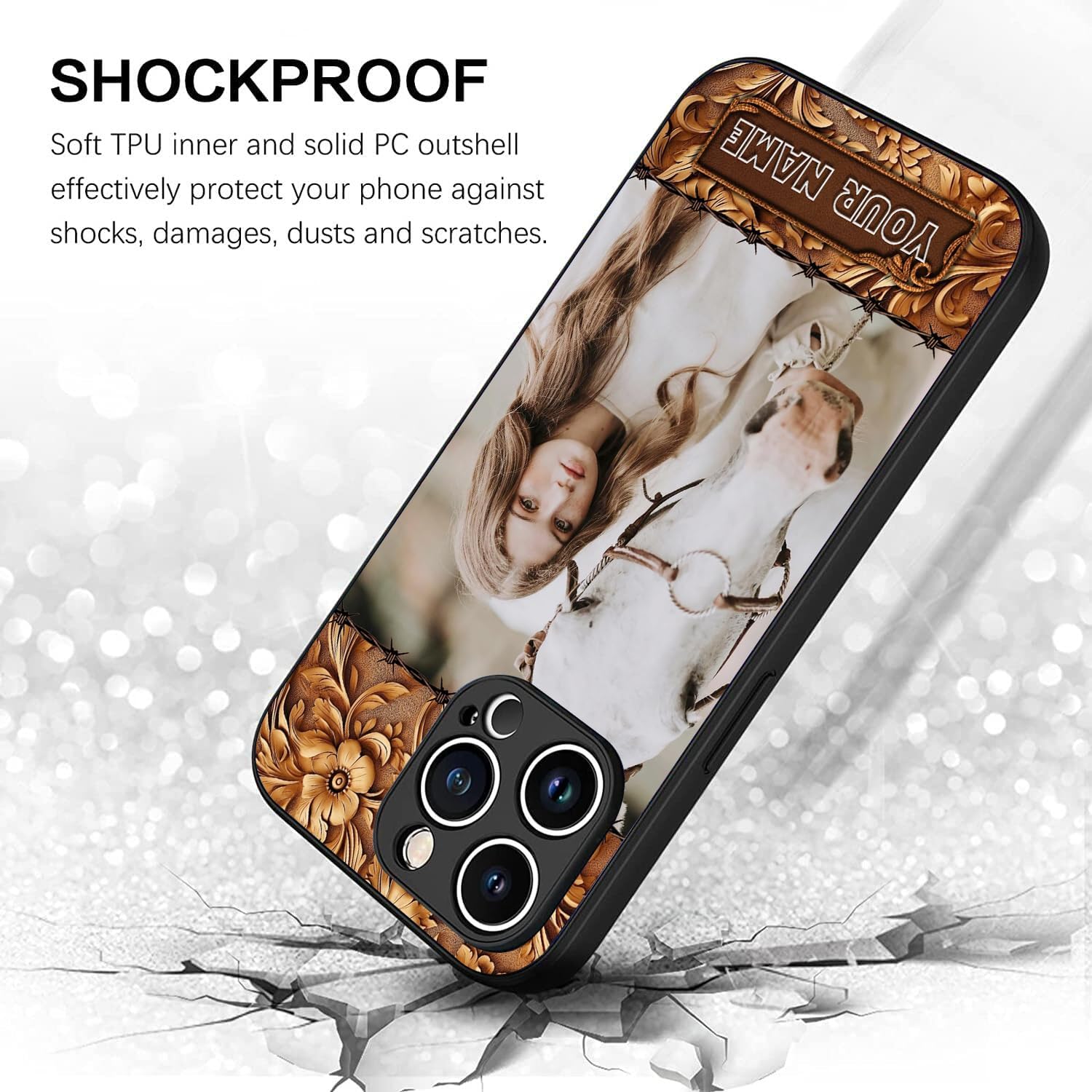 Fundas de madera con nombre de foto de caballo personalizadas para mascotas, compatible con iPhone 14 13 12 11 Pro Max  Samsung Galaxy S23 S22 S21
