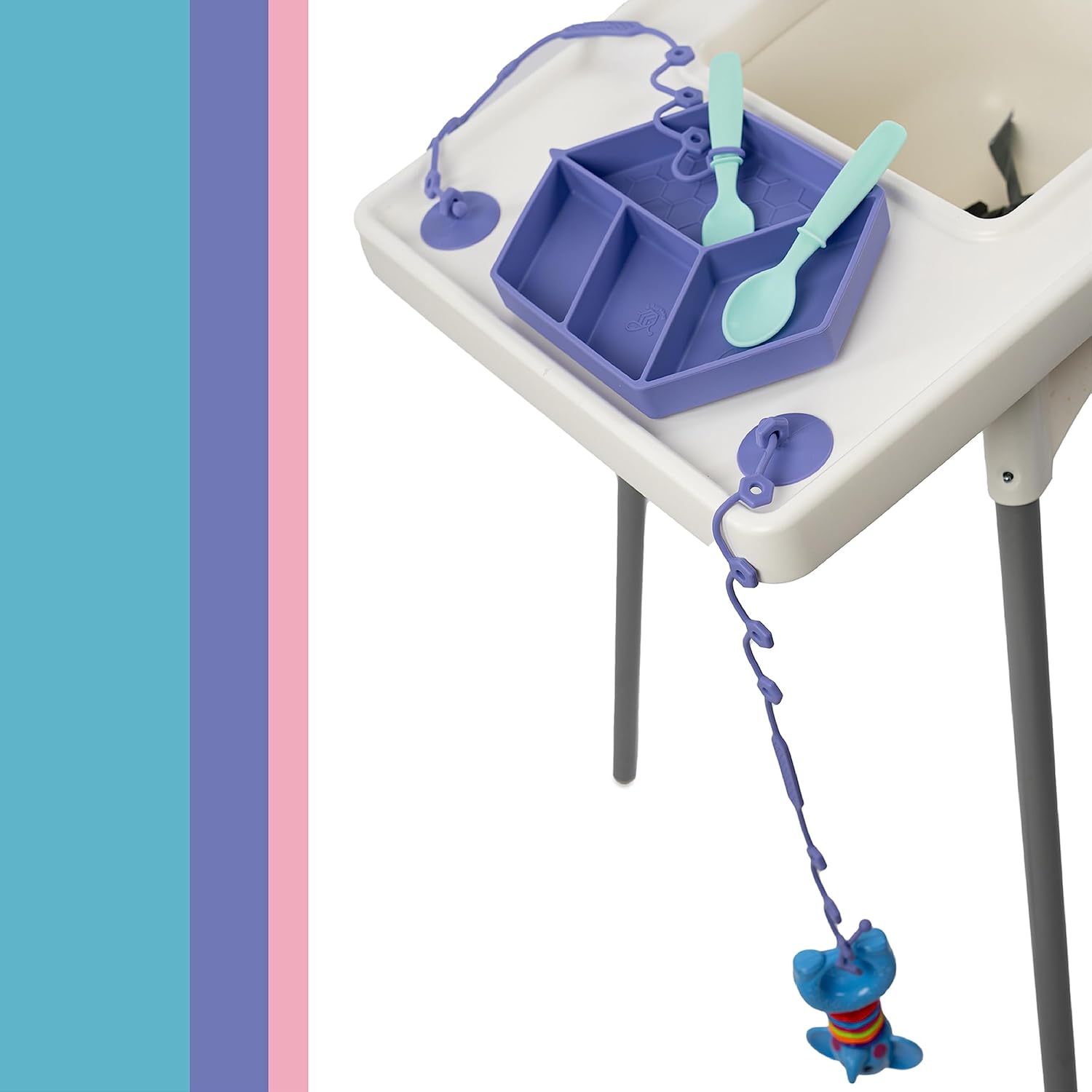 Correas de juguete de silicona para bebé con ventosas – Paquete de 2 correas de seguridad para bebés para sillas altas y cochecitos. Correas para