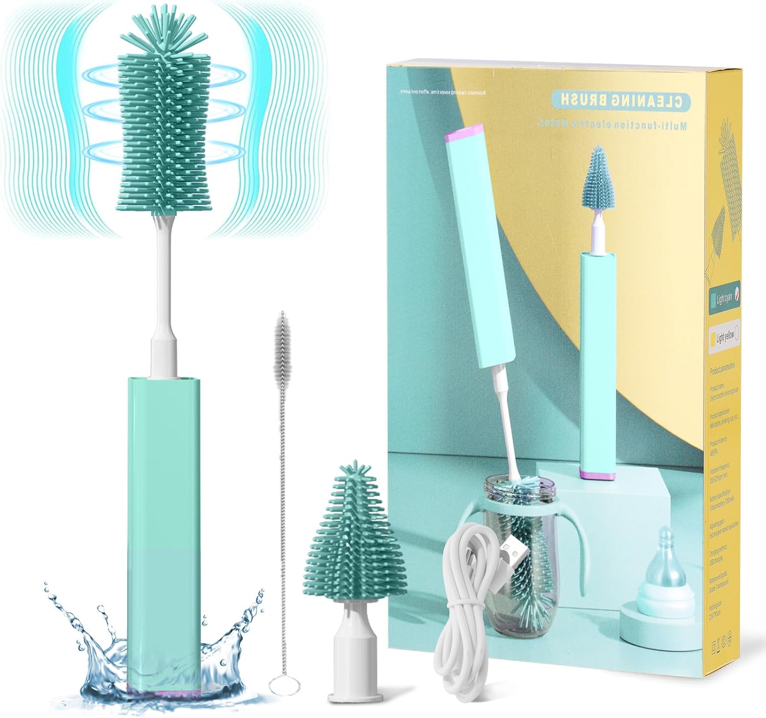 MOMJOY – Juego de limpiador eléctrico para biberones  IPX7 resistente al agua y cepillo para pajilla, cepillo de silicona para botellas adecuado