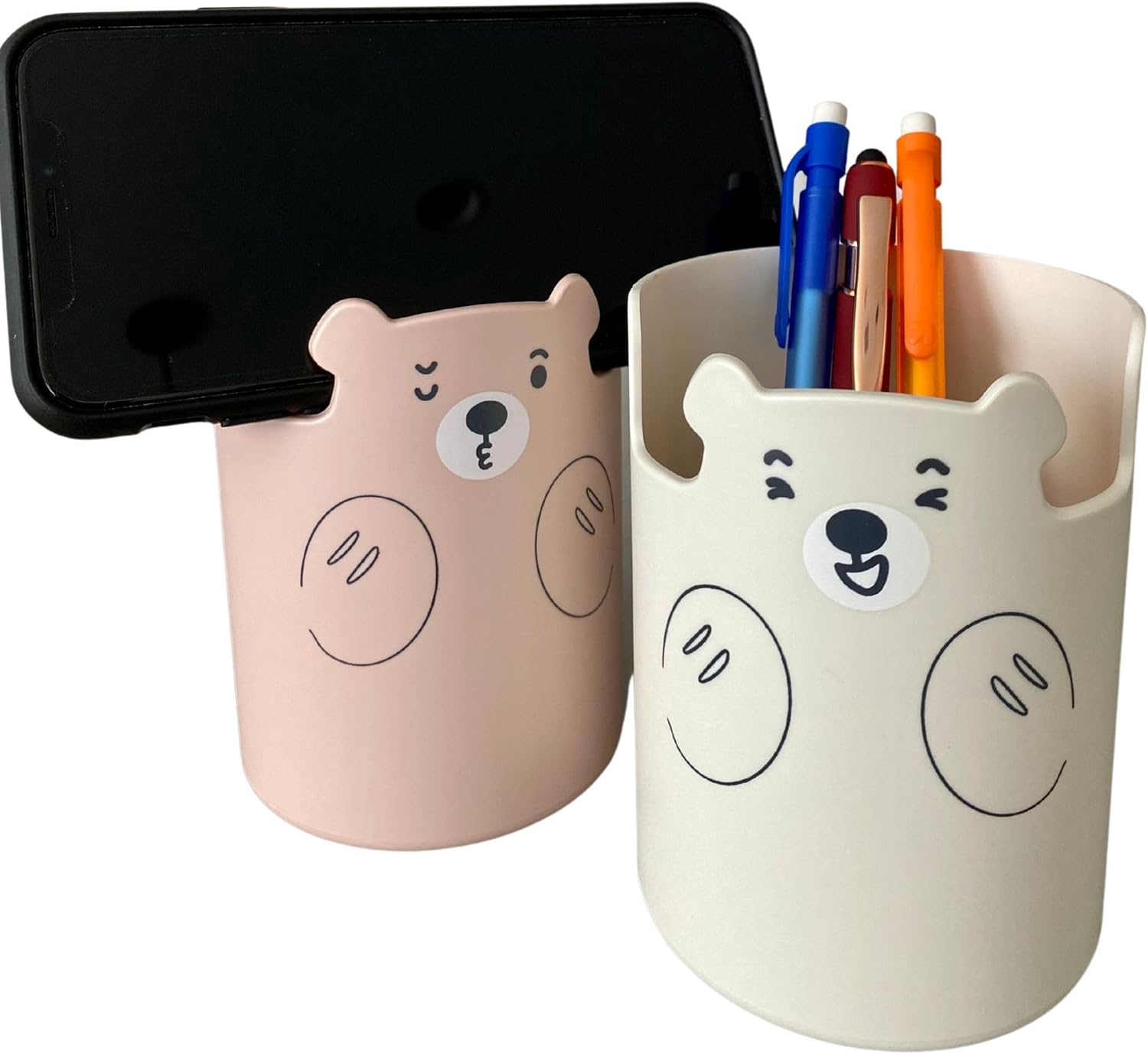 Eoponest – Lindo soporte para lápices con forma de oso para cepillos de dientes, organizador de brochas de maquillaje con soporte para teléfono con