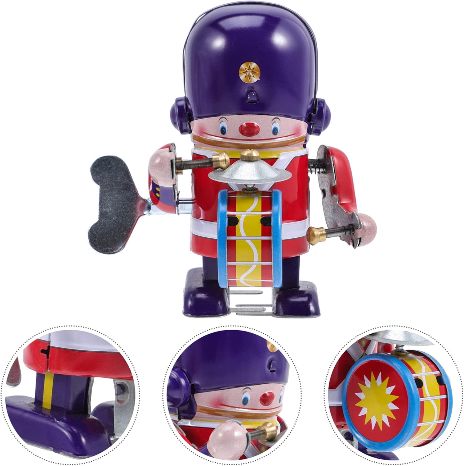 ABOOFAN Juguete de cuerda de hojalata de juguete mecánico que camina baterista soldado retro Pascua Vintage Wind- up juguete para niños, novedad de