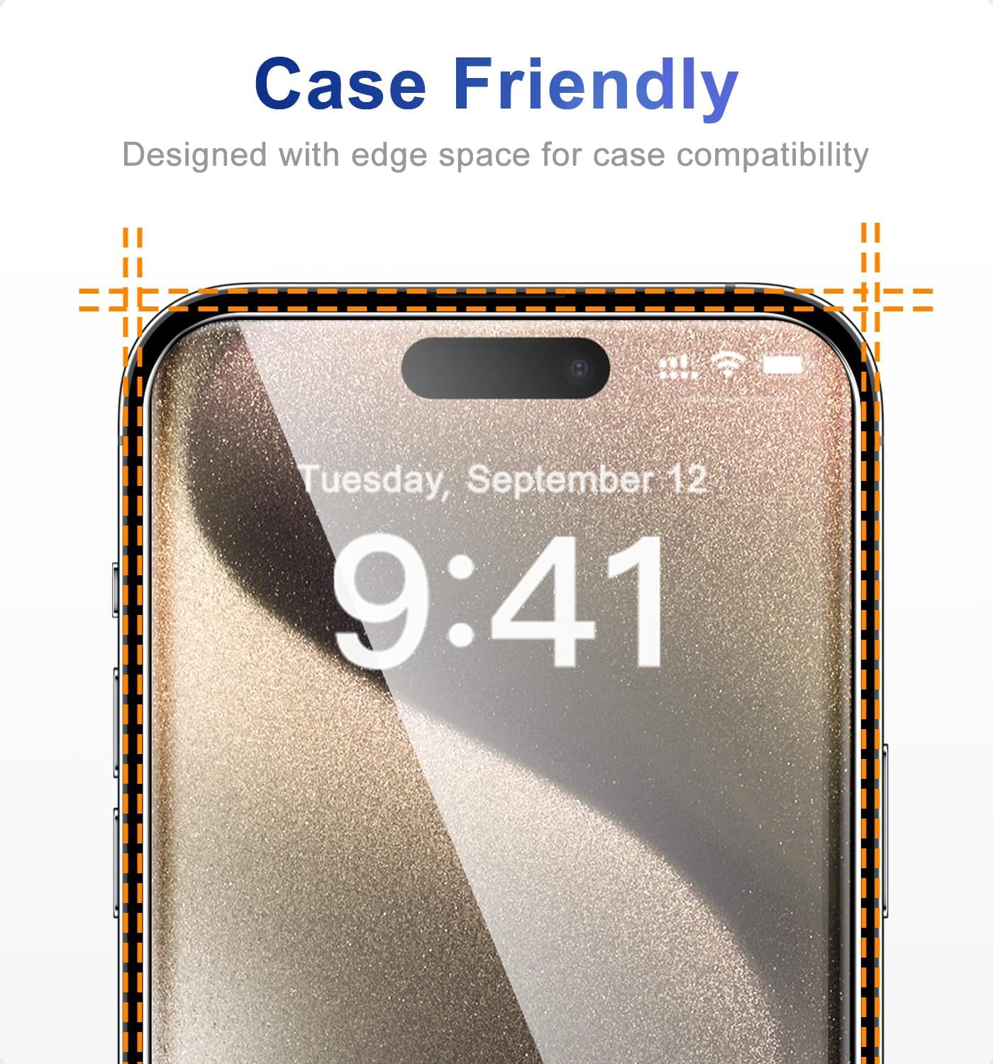 CANSHN Protector de pantalla de vidrio templado para iPhone 15 Pro con marco de fácil instalación compatible con fundas 99.99% transparente HD 9H