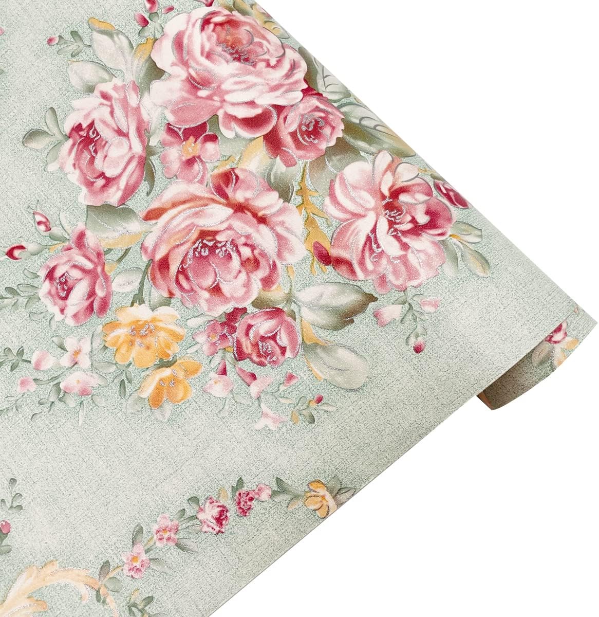 LovingWay Rollo de papel tapiz de 14.7 pies con diseño floral retro de 17.7 x 177 pulgadas, autoadhesivo, para cajón, cajón, cajas organizadoras de