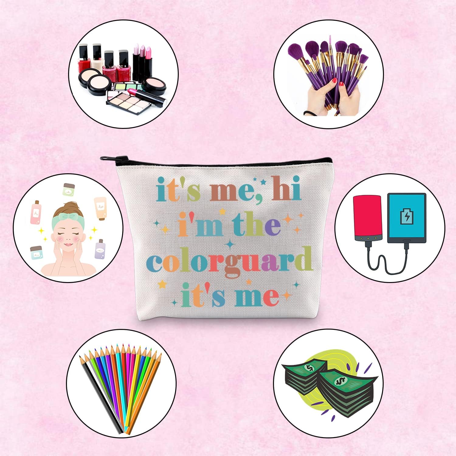 TSOTMO Bolsa de maquillaje con protector de color It’s Me, Hi I’m The Color Guard It’s Me Bang Bandera de Banda de Marcha de Regalo, Beige,