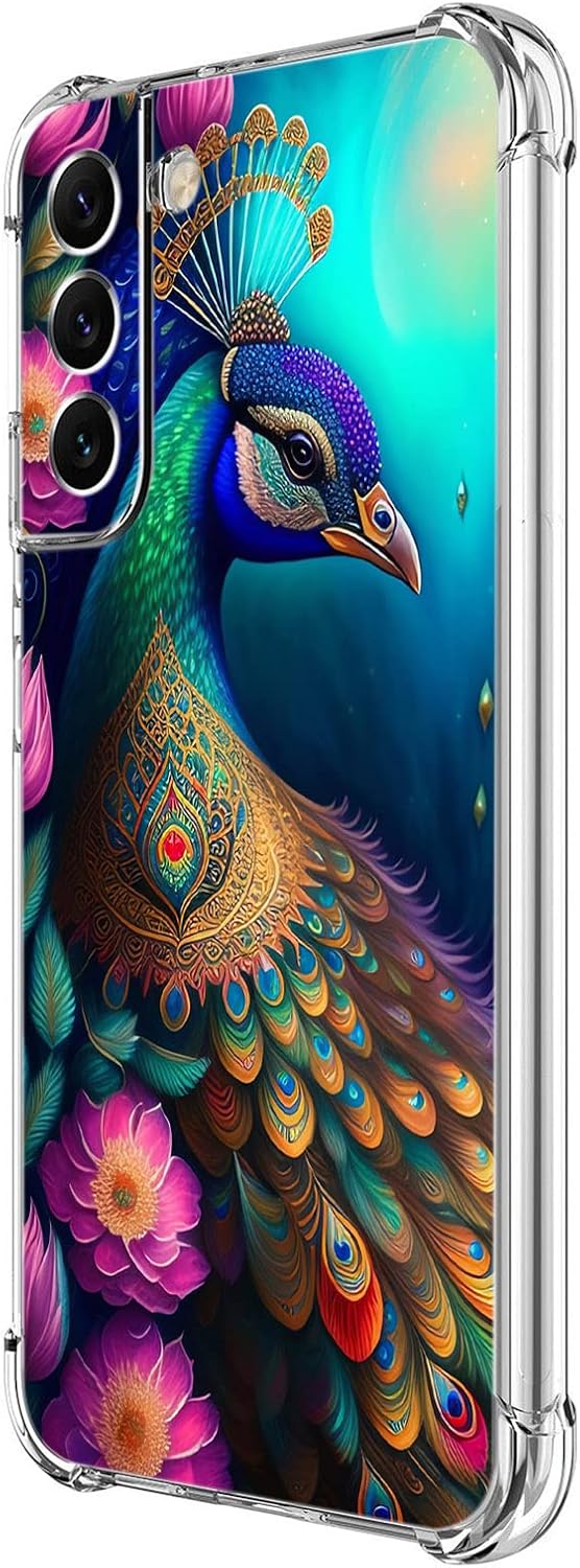 Beaucov Funda para Galaxy S22 Plus, colorida funda de protección contra caídas de flores de pavo real, a prueba de golpes, carcasa protectora de