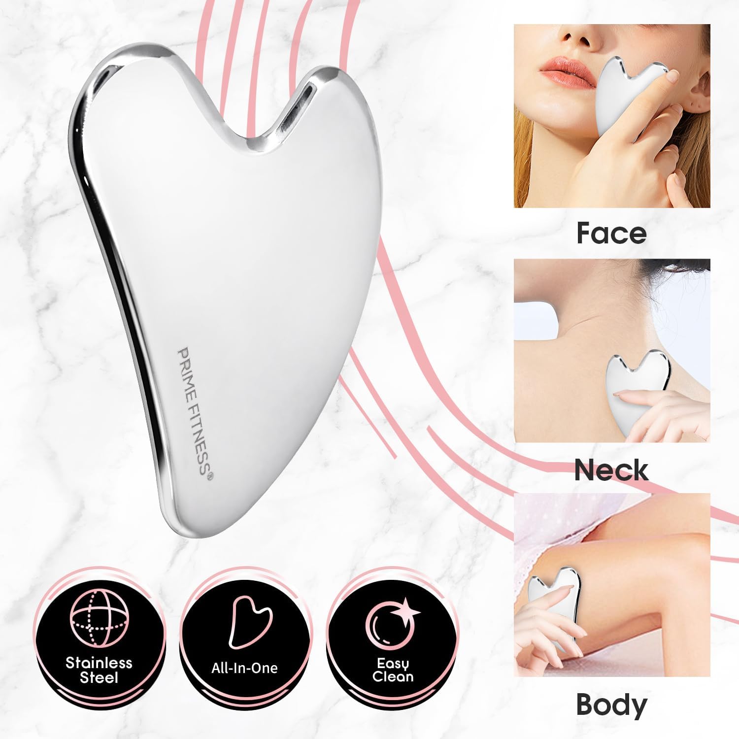 Gua Sha Herramientas faciales de acero inoxidable – Herramienta facial Gua Sha de acero inoxidable – Gua Sha – Herramienta Guasha – Masaje facial