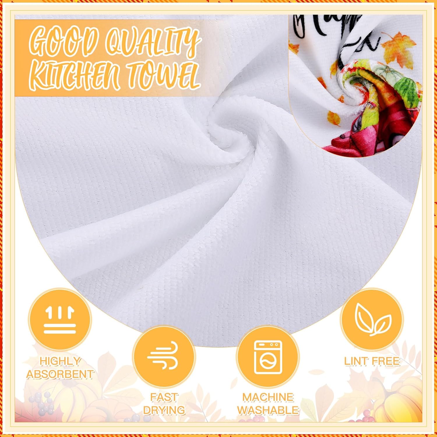 Juego de decoración de cocina de otoño de 7 piezas, incluye 2 toallas de cocina de otoño divertidas y 5 cucharas de madera, utensilios de bambú,