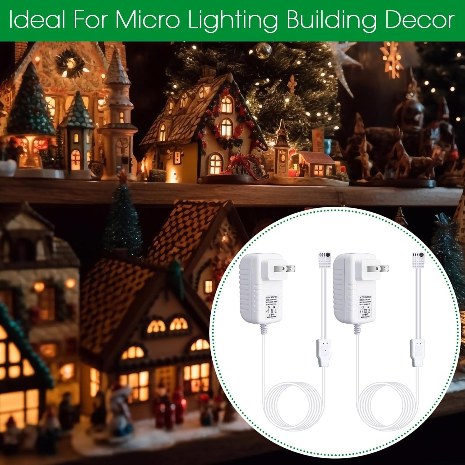 Umigy 2 adaptadores de corriente de 4.5 V compatibles con accesorios iluminados Lemax, adaptador de corriente de CA y CC para Navidad, Halloween,