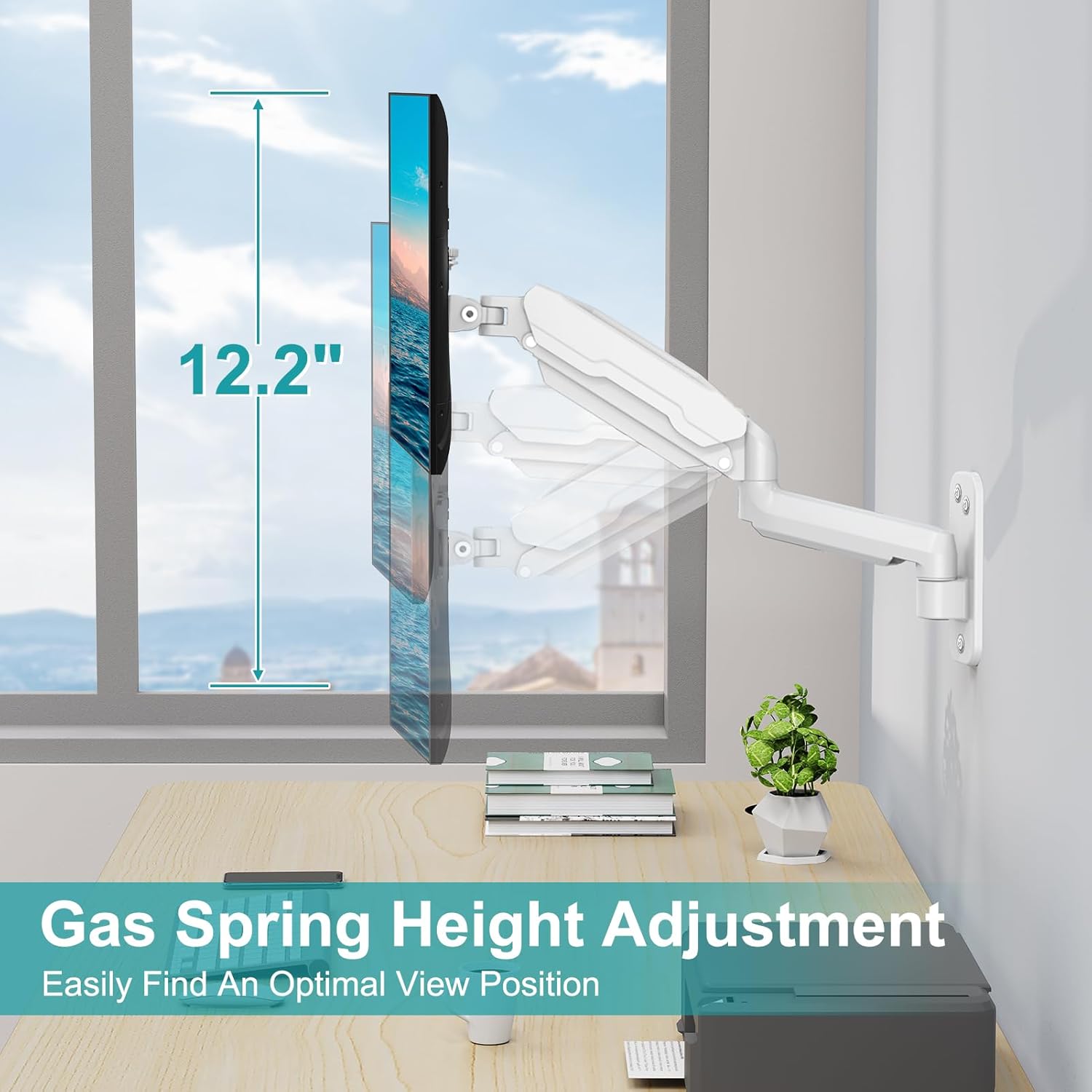 MOUNT PRO Soporte de pared para monitor individual para pantallas de computadora de 13 a 32 pulgadas, brazo de resorte de gas que soporta hasta 17.6