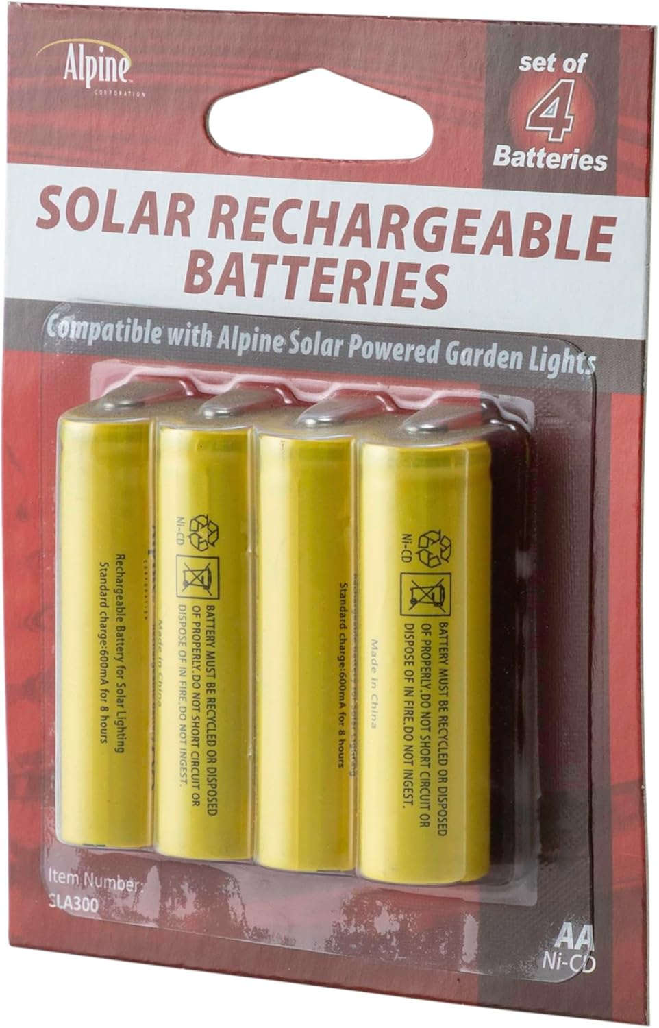 Alpine Corporation AA Ni-CD – Baterías recargables de repuesto para luces de jardín con energía solar, juego de 4, color dorado