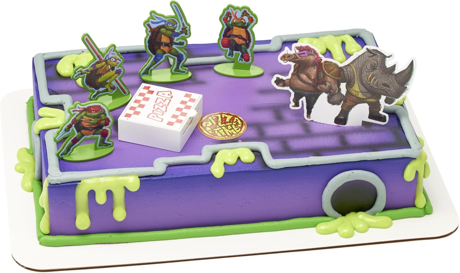 DecoSet Teenage Mutant Ninja Turtles Pizza Power Cake Topper, decoración de pastel de 6 piezas con figuras de tortuga, foto de pastel y lanzador de