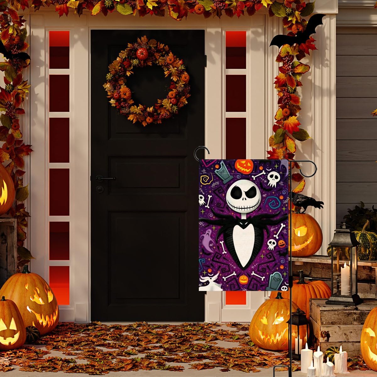 Sunwer The Nightmare Before Christmas – Bandera de jardín Jack Skellington para decoración de fiesta de Halloween, patio delantero al aire libre,