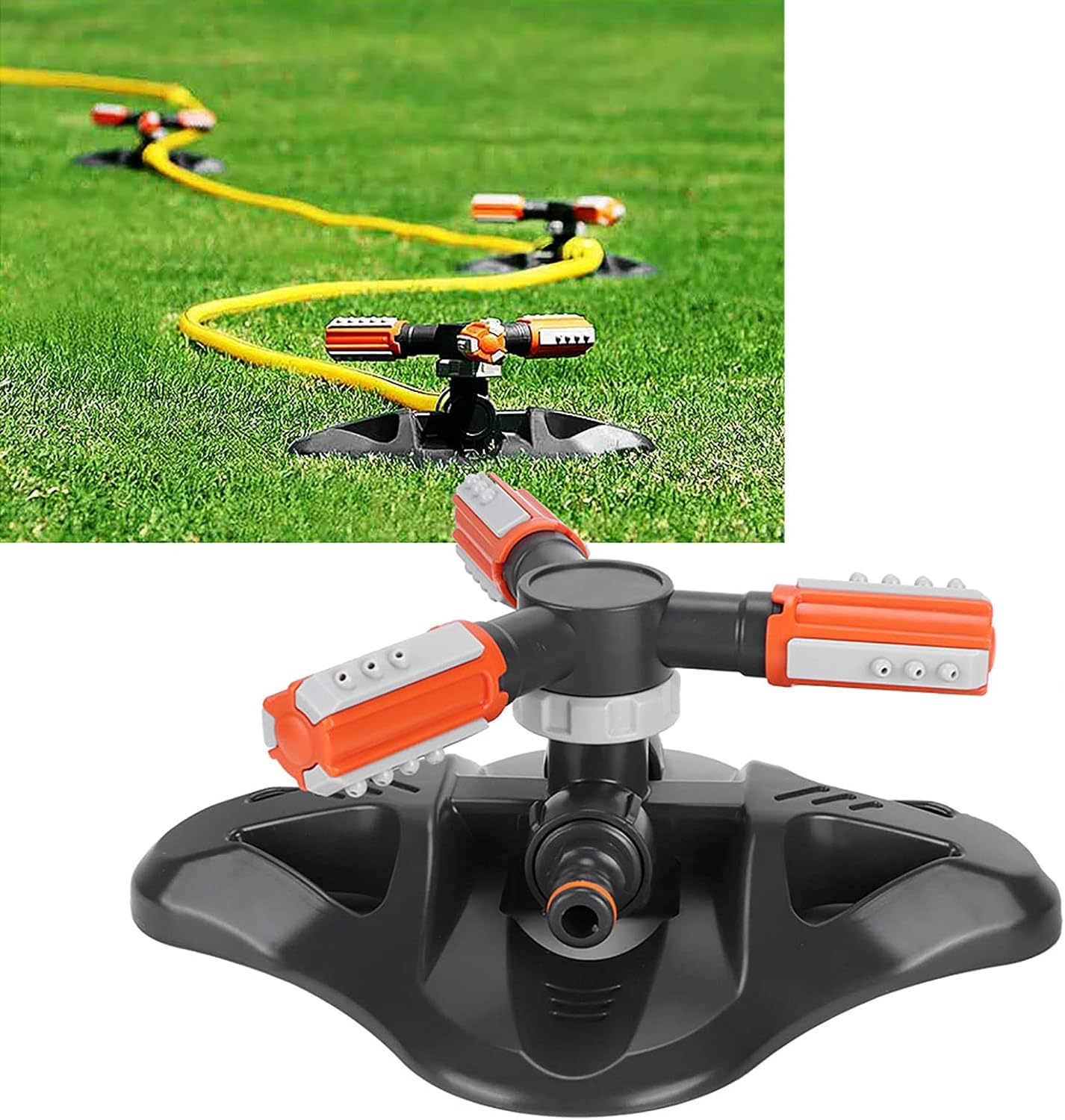 Fydun Sistema automático de riego giratorio de 360 grados con 3 brazos para jardín y patio, césped, herramienta automática de rotación de 360 grados