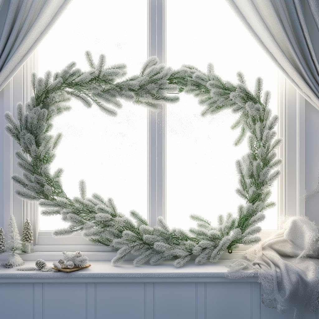 Guirnalda de Navidad de pino de nieve de 78 pulgadas, guirnalda de pino de Navidad para Navidad, temporada de vacaciones, mantel de mesa para