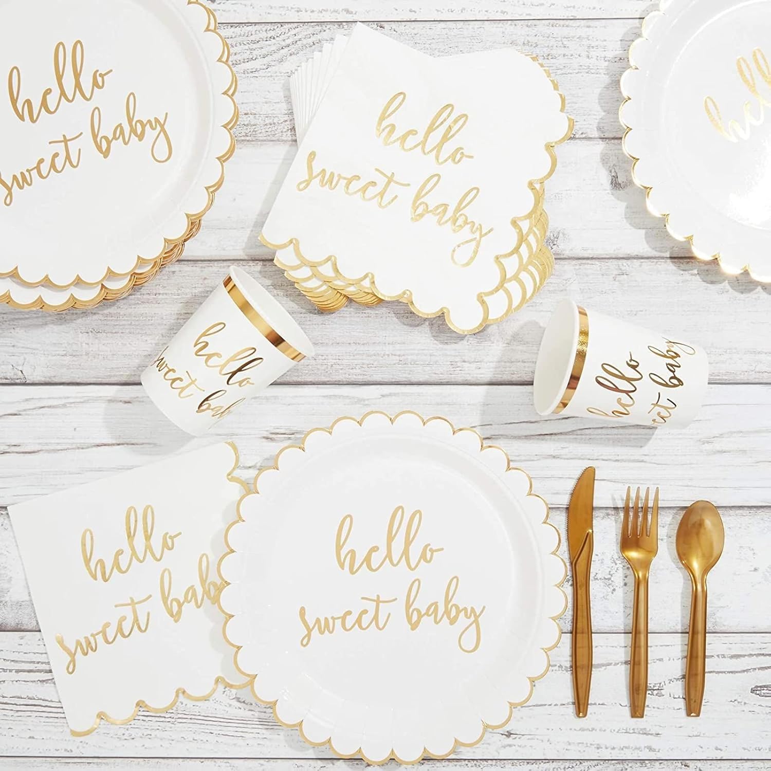 Hello Sweet Baby Shower Supplies, juego de vajilla (144 piezas, sirve 24)