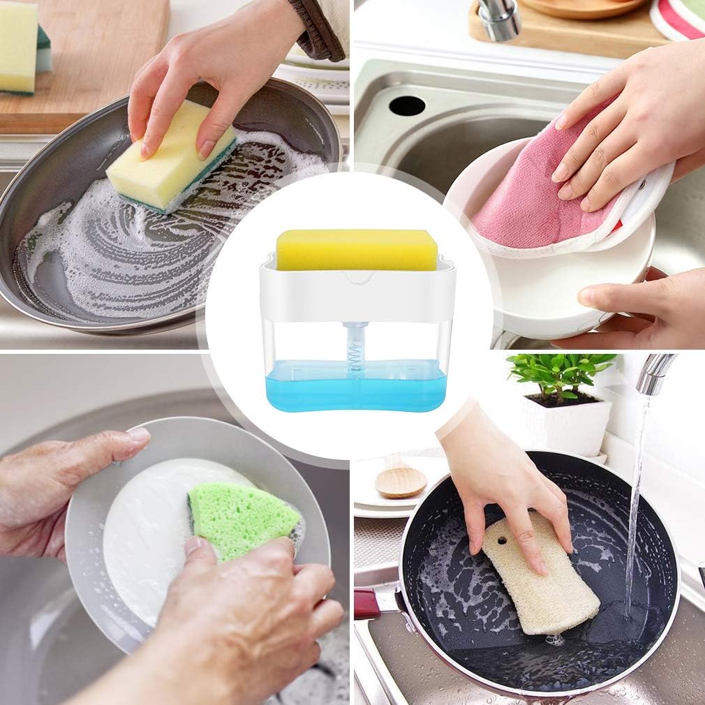 Dispensador de jabón, dispensador de jabón para platos para cocina, soporte de esponja, fregadero, dispensador de jabón para lavar platos, 13 onzas