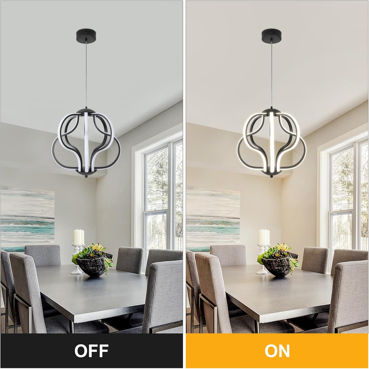 Q&S Lámpara de araña LED moderna, luces colgantes negras para comedor, vestíbulo, entrada, cocina, sala de estar, 8 luces
