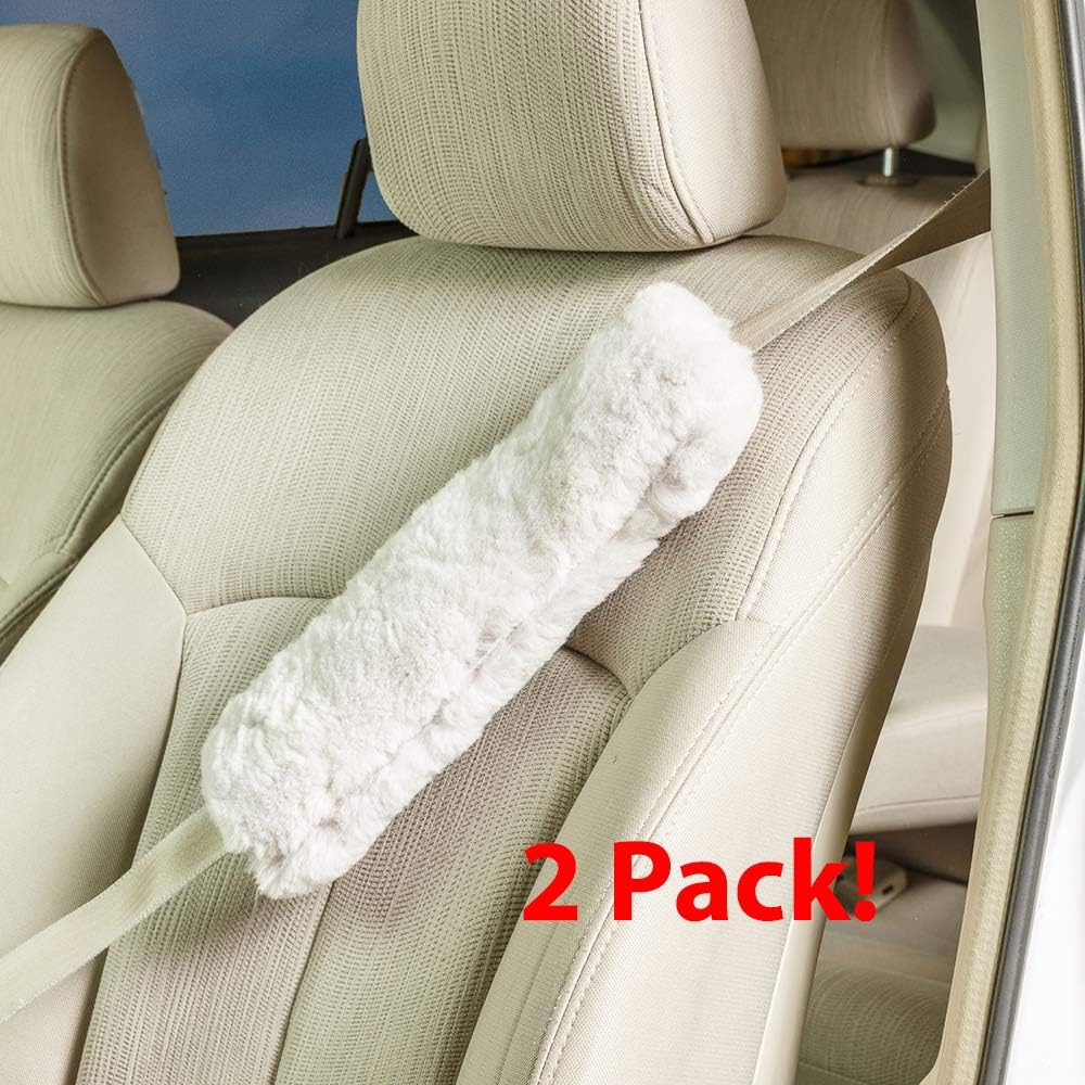 Paquete doble! Funda para cinturón de seguridad, suave y cómoda, ajuste universal genuina piel de oveja merina, almohadillas para adultos, niños,