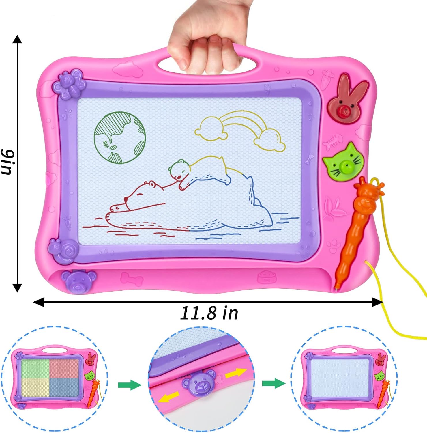 YongnKids Tablero magnético de dibujo para niños y niñas de 1, 2, 3, 4, 5 años, juguetes para niños pequeños, tablero de garabatos magnéticos, un