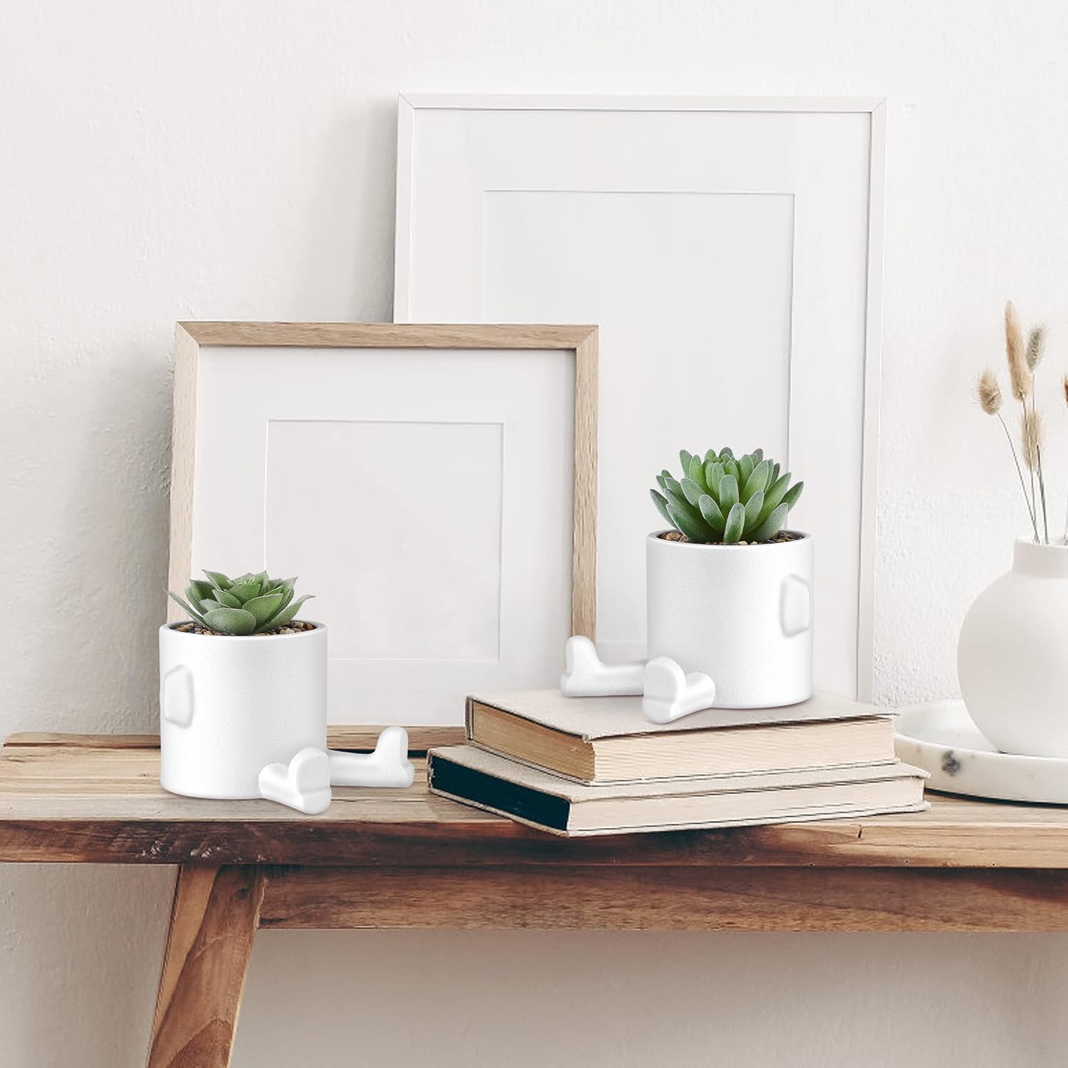 WOODWORD Plantas suculentas falsas de escritorio en blanco macetas de cerámica modernas con forma humana para decoración de escritorio para plantas