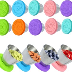 10 recipientes de aderezo de ensalada de 2.5 onzas para llevar, recipientes de condimentos de acero inoxidable con tapas de silicona, recipientes de 10 recipientes de aderezo de ensalada de 2.5 onzas para llevar, recipientes de condimentos de acero inoxidable con tapas de silicona, recipientes de